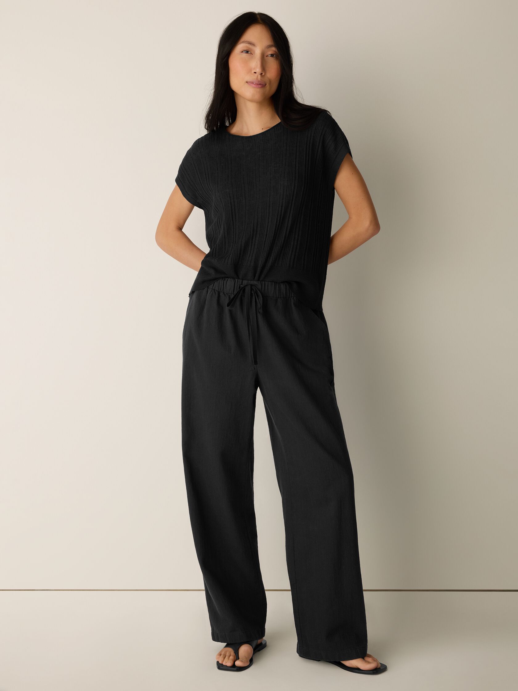 Slubby Organic Cotton Linen Full-Length Straight Pant
