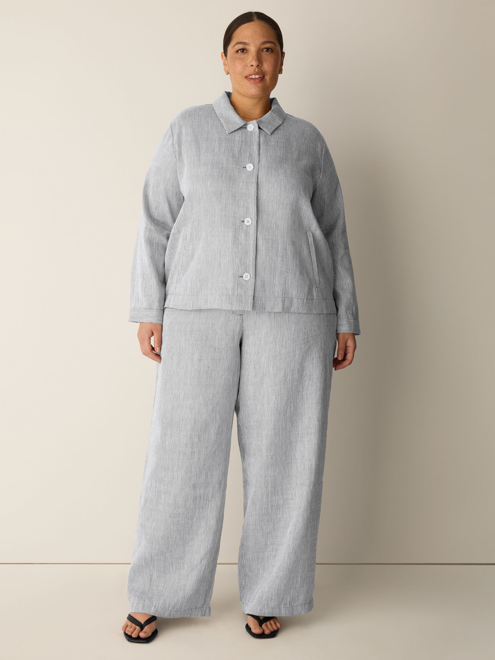 Striped Linen Sheen Full-Length Trouser