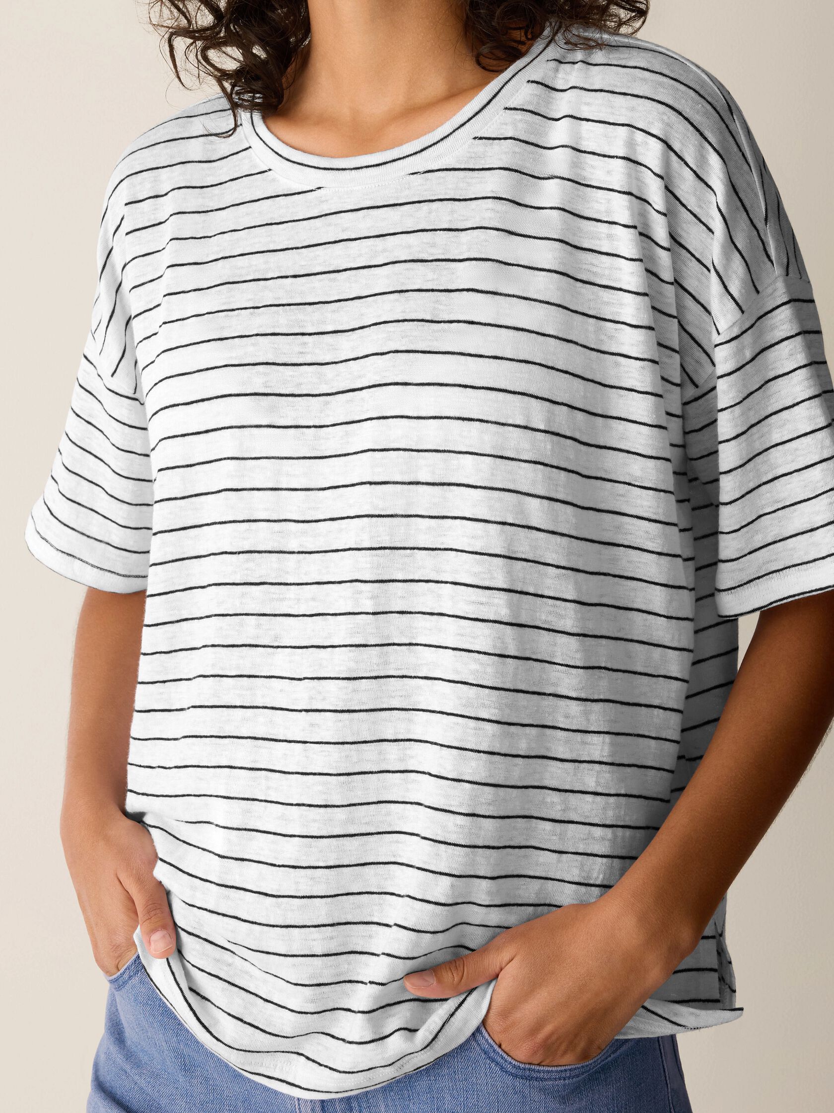 Organic Linen Jersey Stripe Box-Top