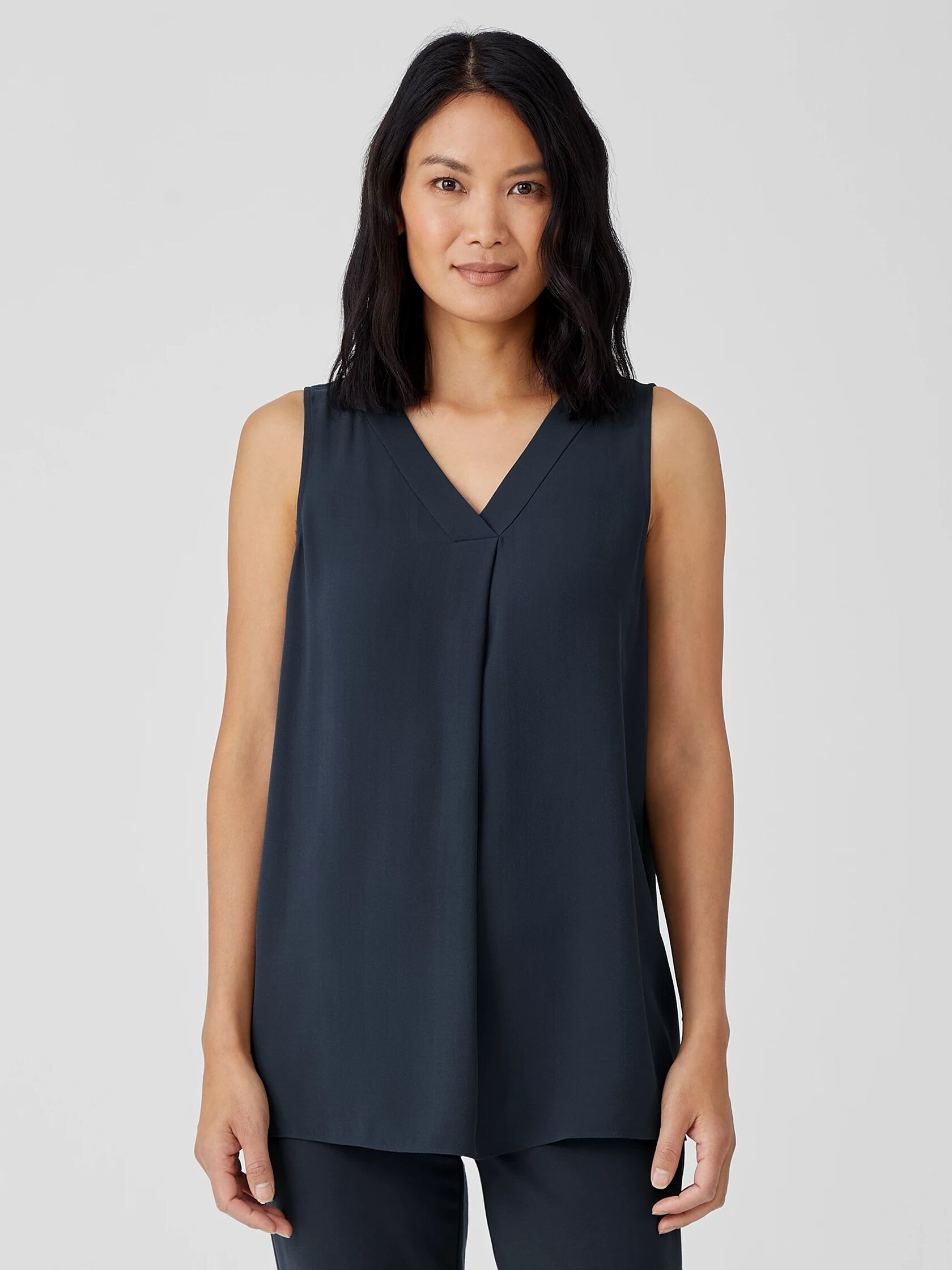 Silk Georgette Crepe Pleated Tank