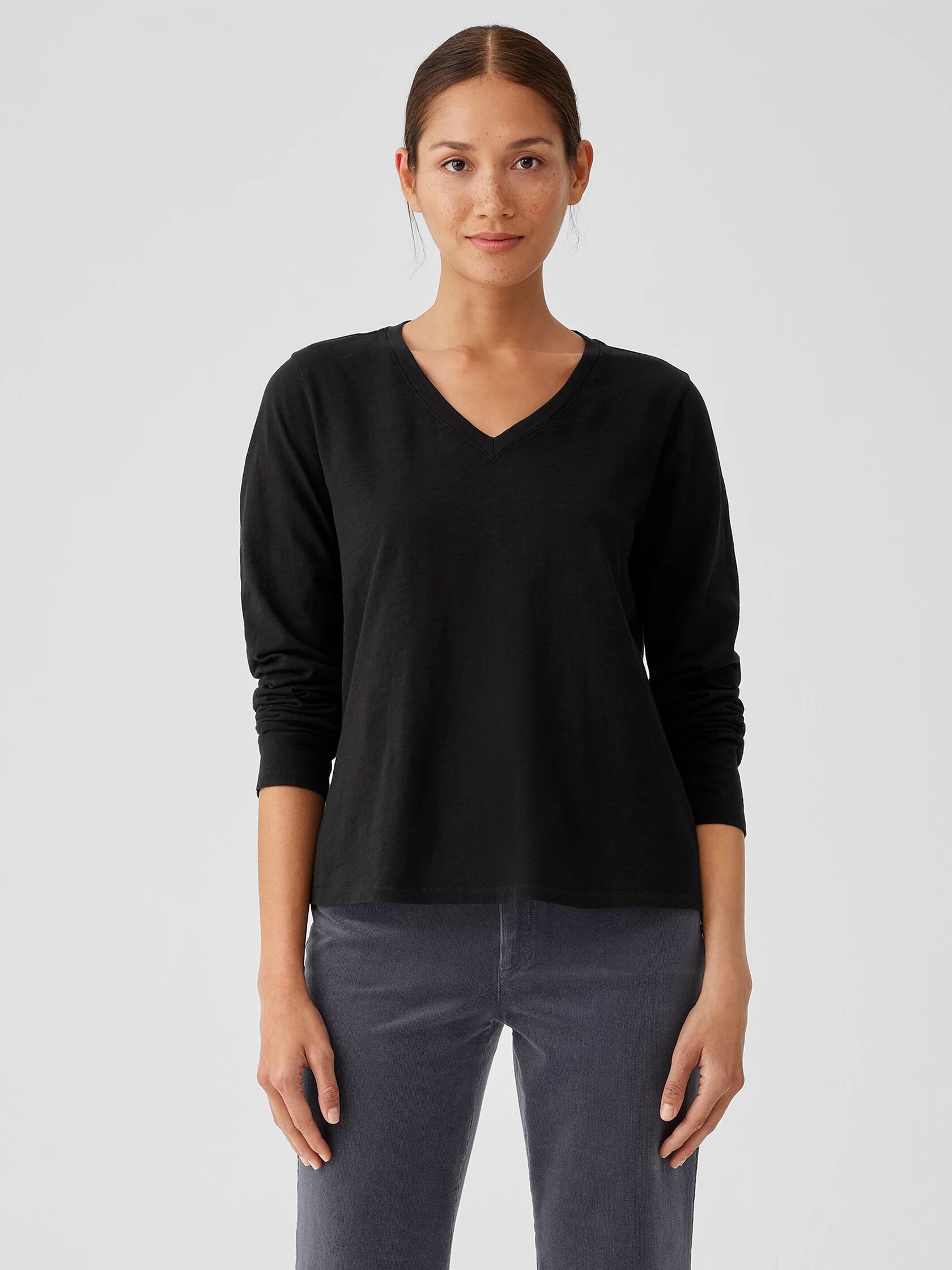 Organic Cotton Slub V-Neck Top