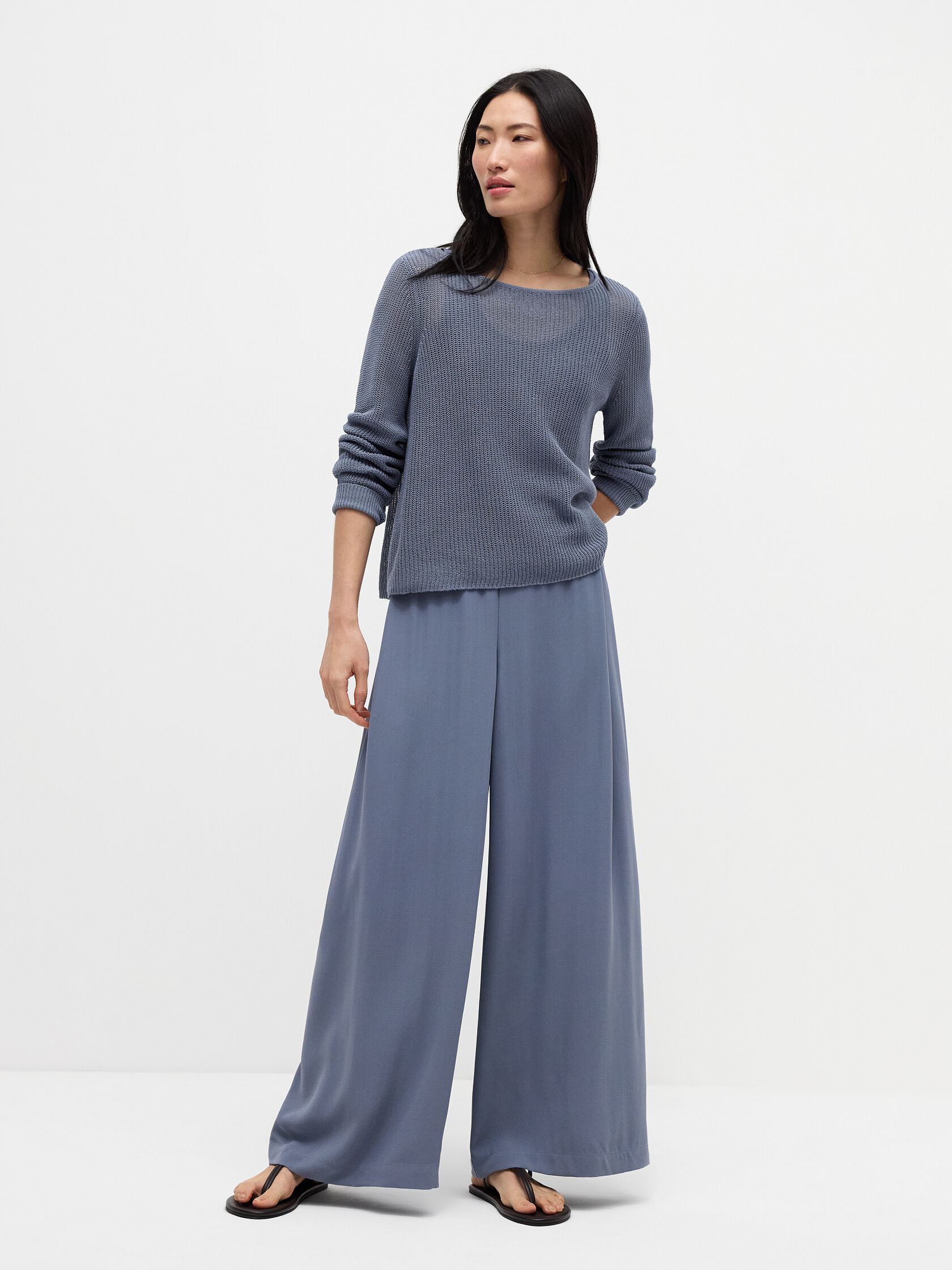 Silk Georgette Crepe Wide-Leg Pant