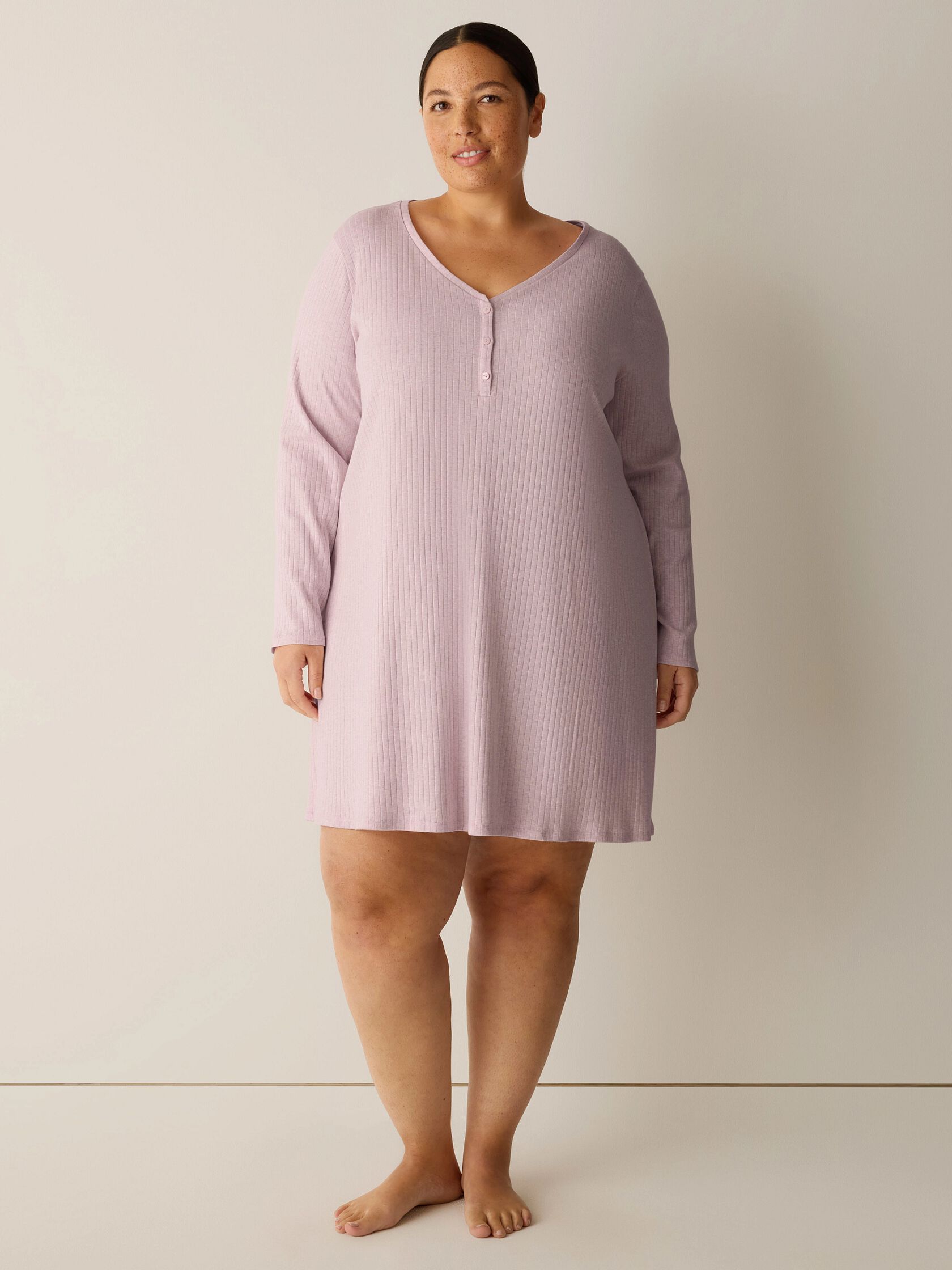 Organic Cotton Rib V-Neck Sleep Dress