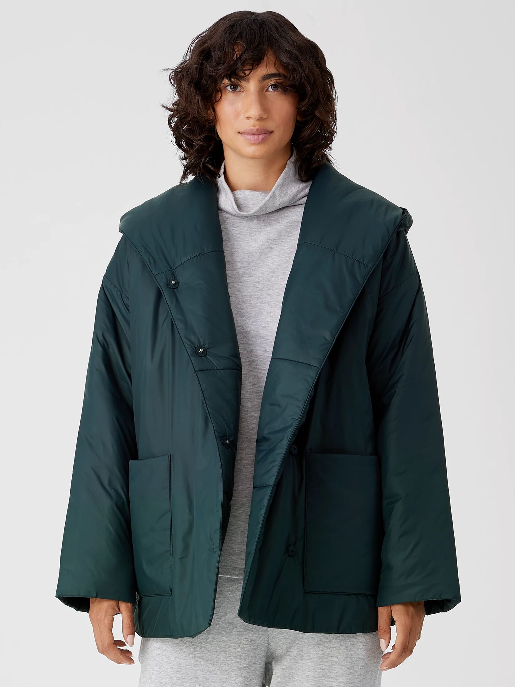 Eggshell Recycled Nylon Hooded Coat