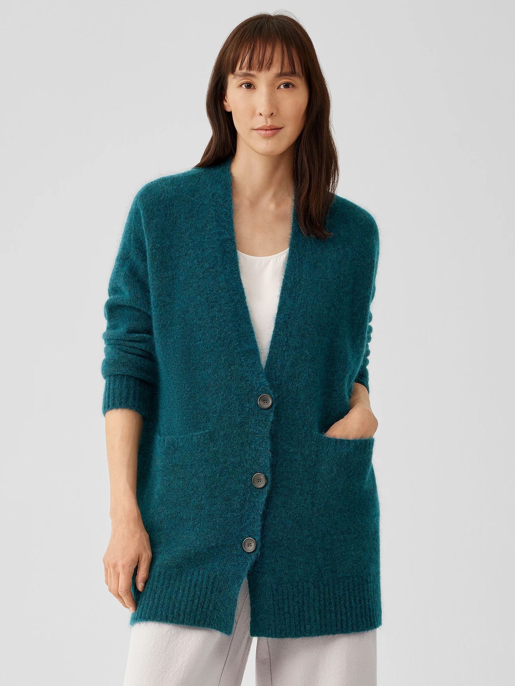 Mohair Plush Mélange V-Neck Cardigan