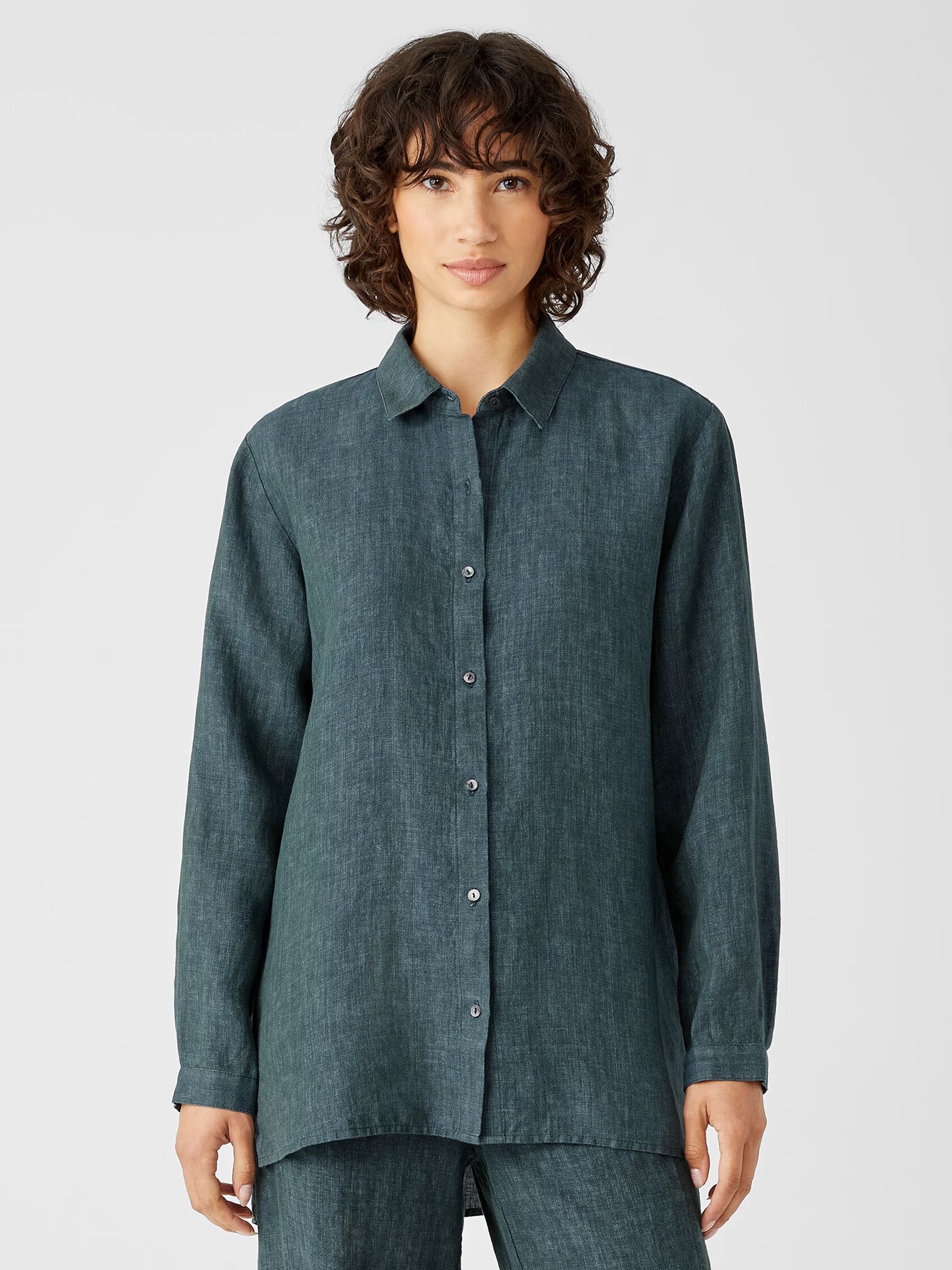 Washed Organic Linen Delave Classic Collar Shirt