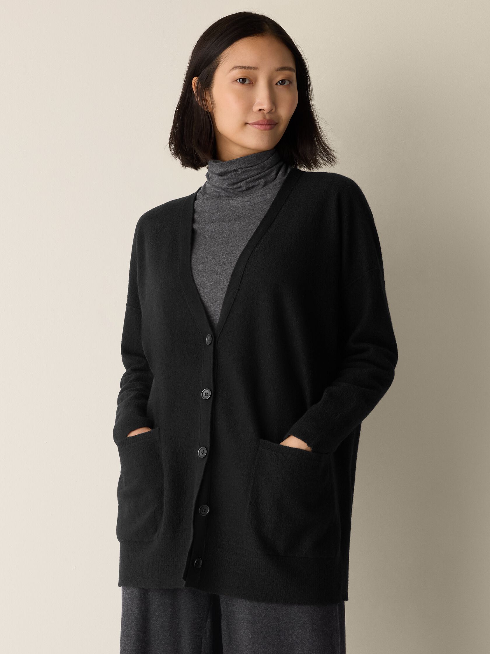 Fine Felted Wool Long Cardigan in Regenerative Wool