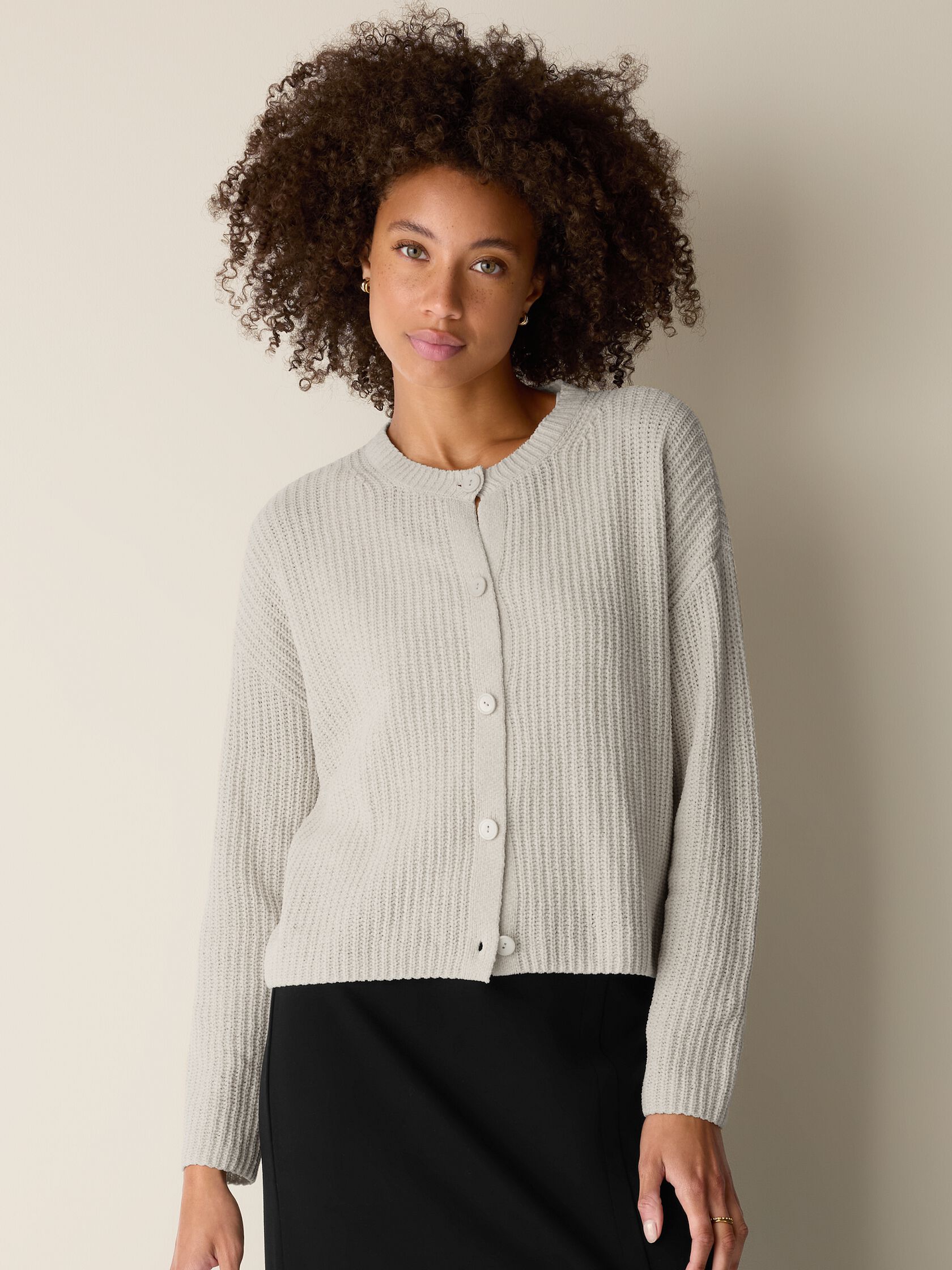 Organic Cotton Chenille&nbsp;Crew Neck Cardigan