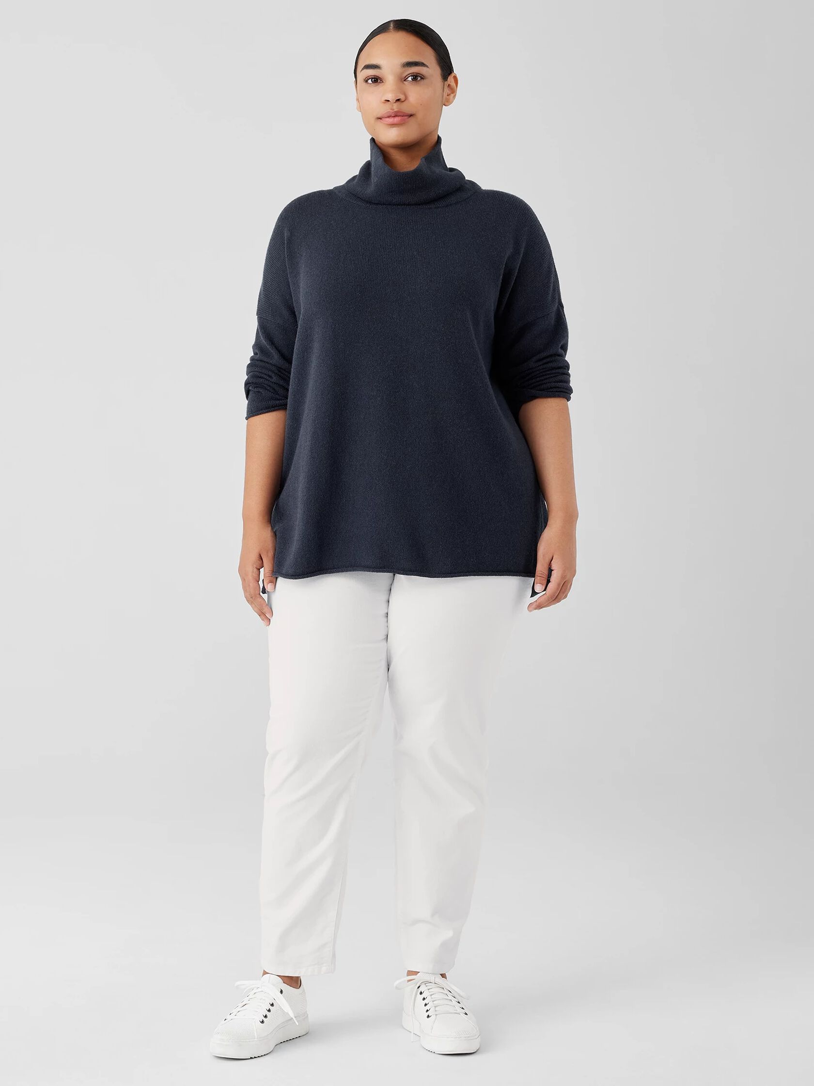 Cotton and Recycled Cashmere Turtleneck Long Top