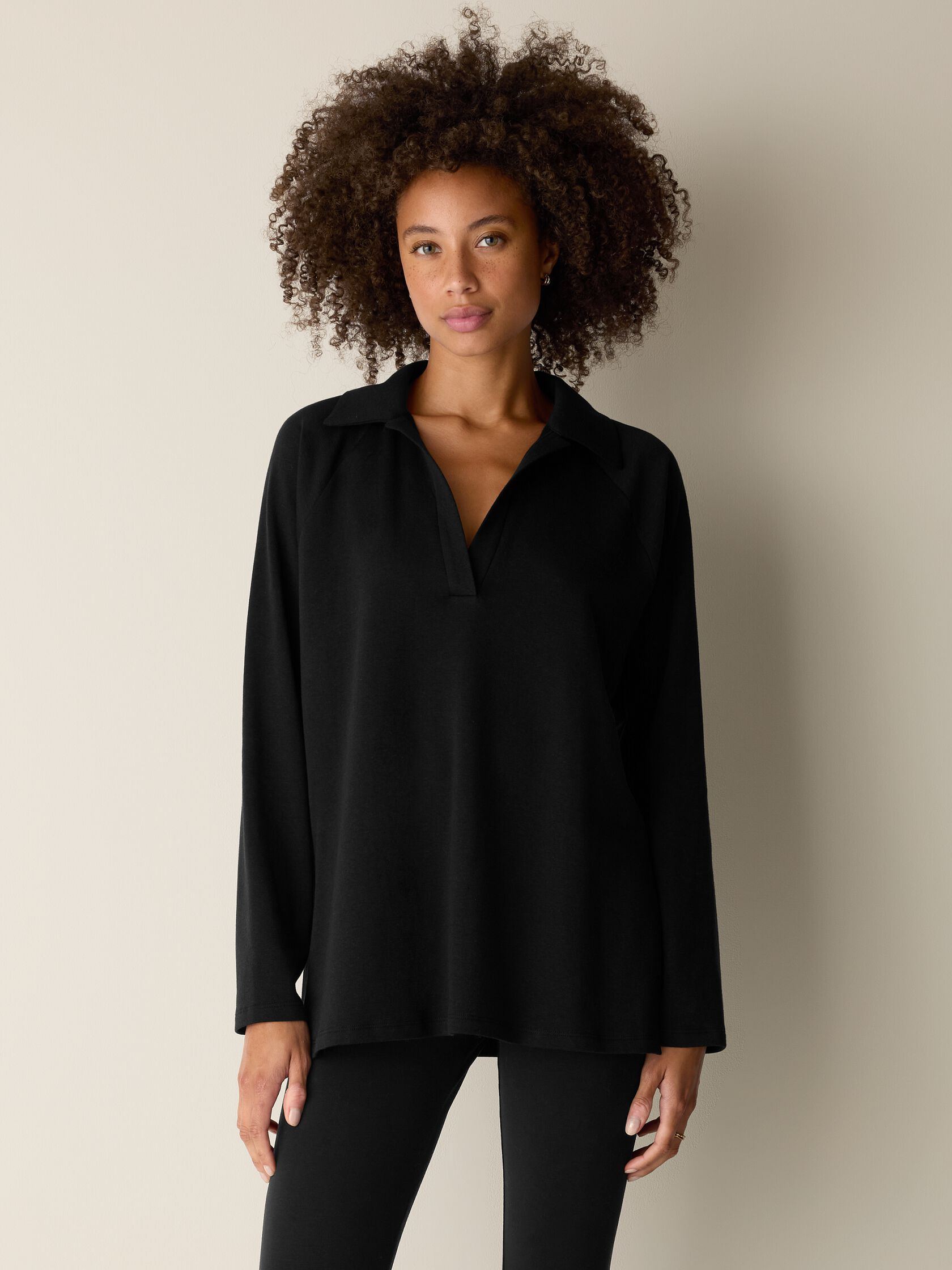 Cozy Brushed Terry Hug Split Neck Long Top