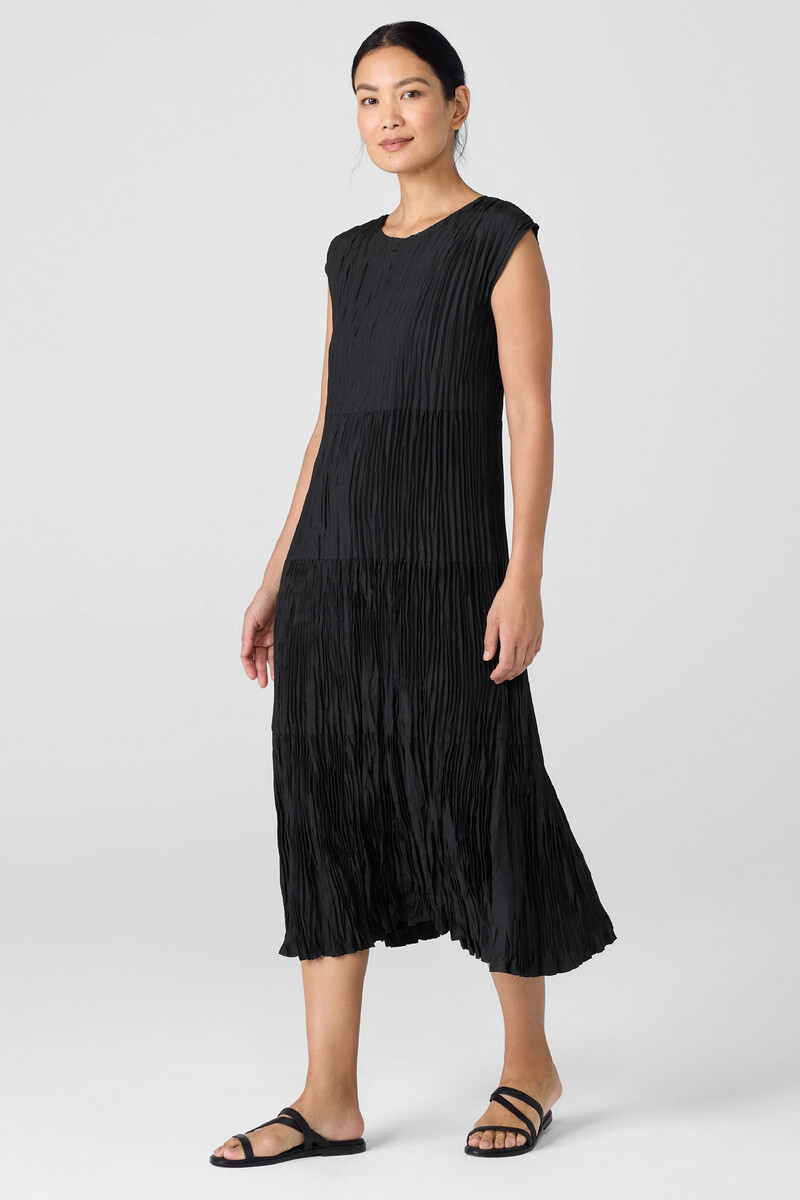 Crushed Silk Jewel Neck Tiered Dress Crushed Silk Jewel Neck Tiered Dress