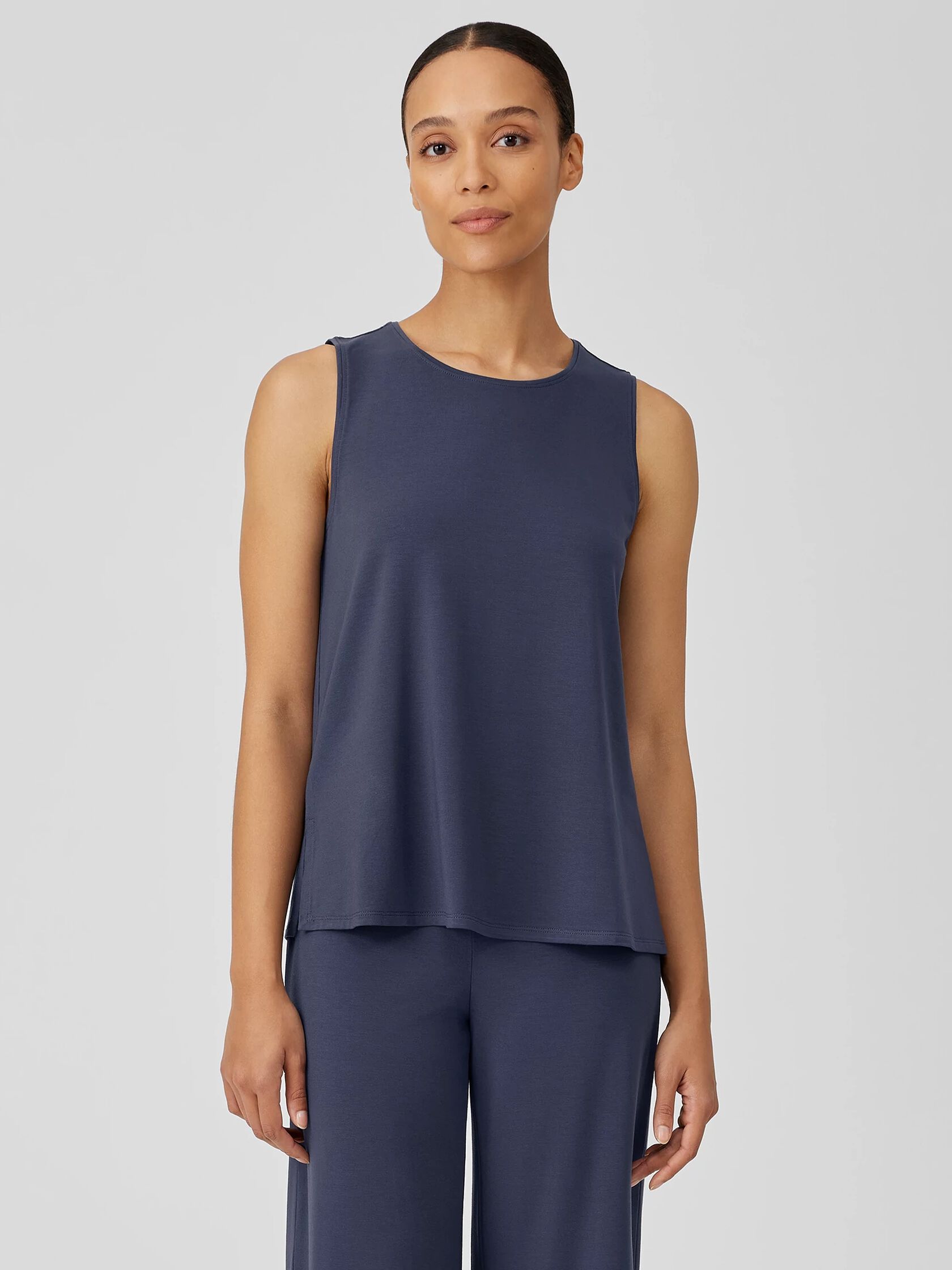 Stretch Jersey Knit Jewel Neck Tank