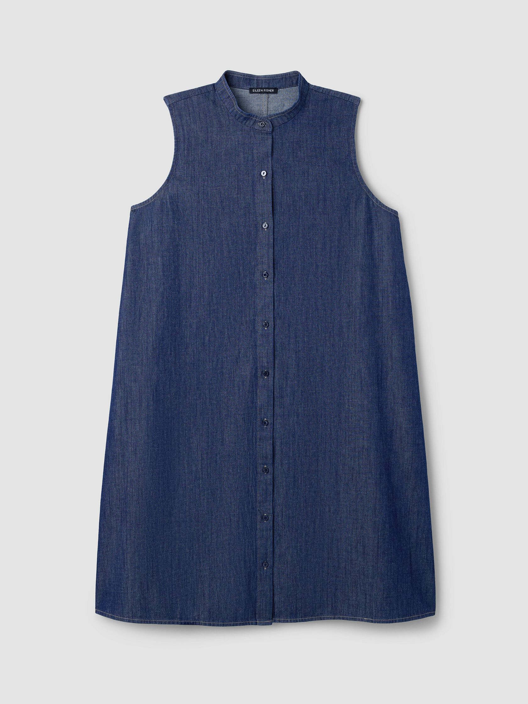 Lightweight Organic Cotton Denim Band Collar Dress
