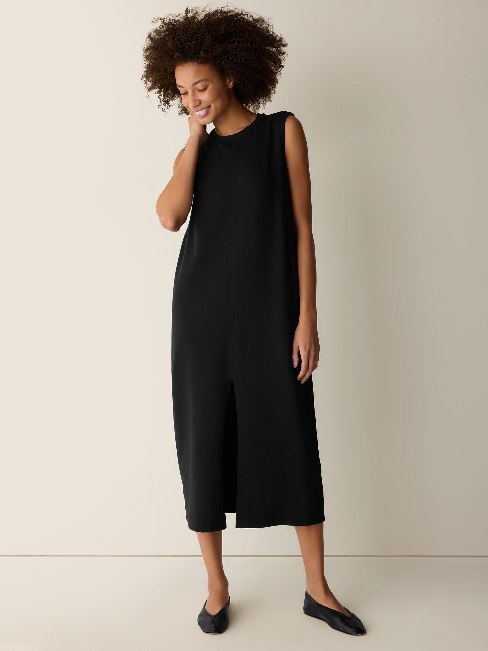 Pima Cotton Stretch Jersey Crew Neck Dress