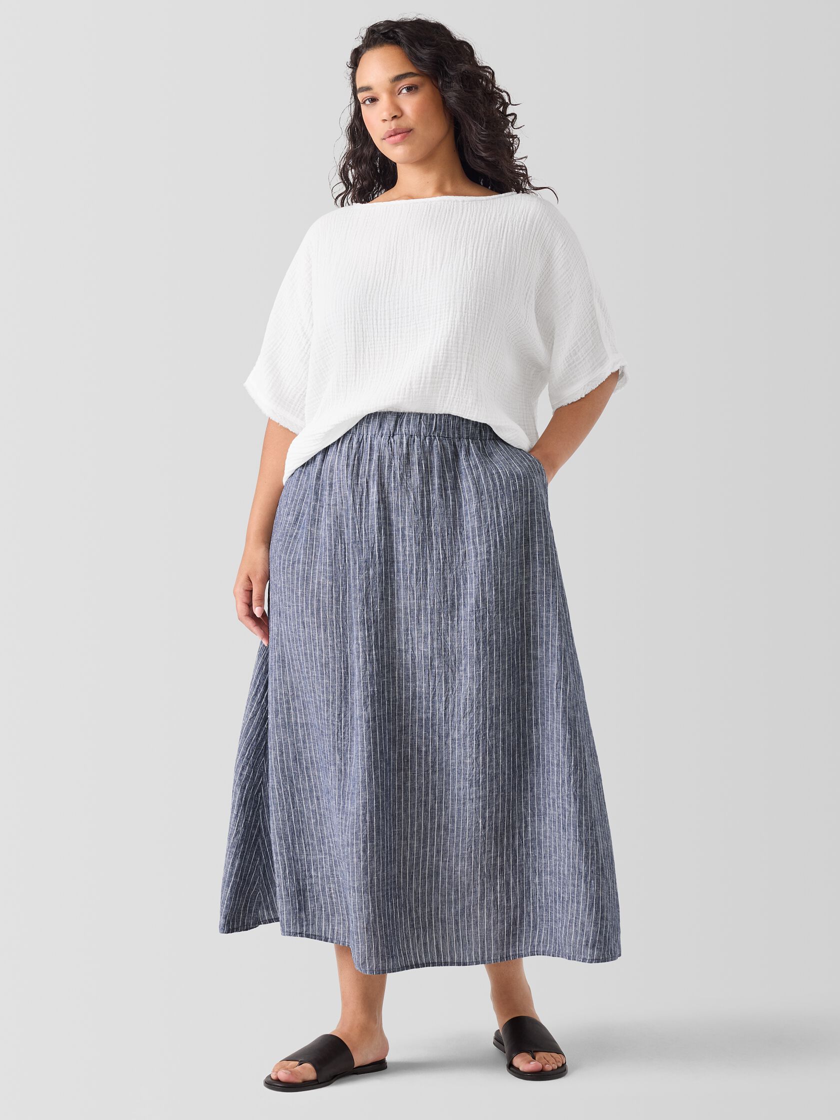 Puckered Organic Linen Pocket Skirt