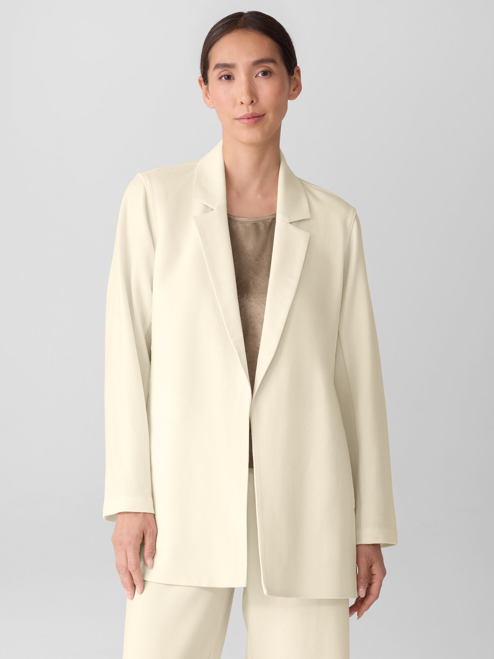 Stretch Wool Crepe Long Blazer