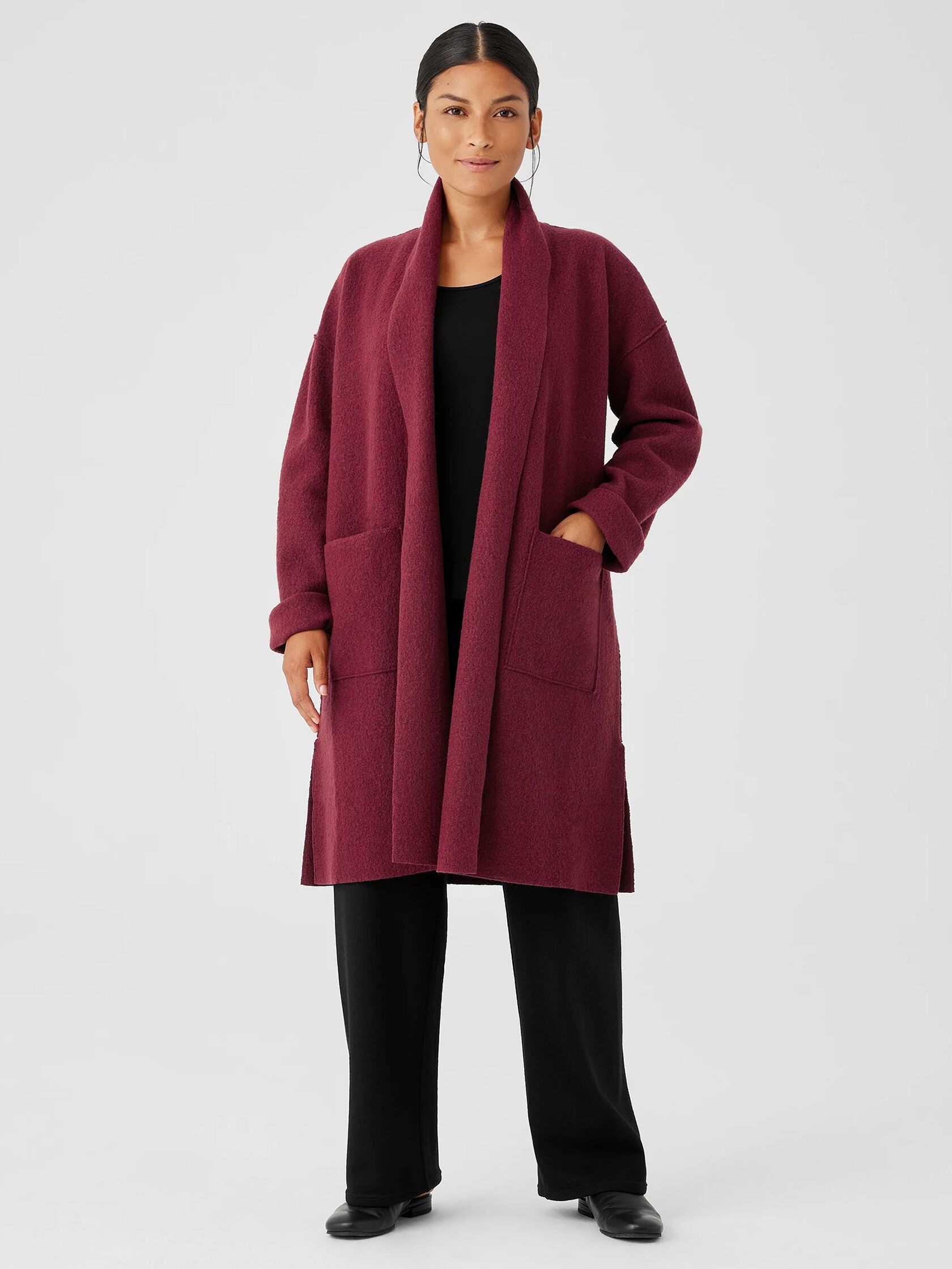 Lightweight Boiled Wool High Collar Coat in Regenerative Wool