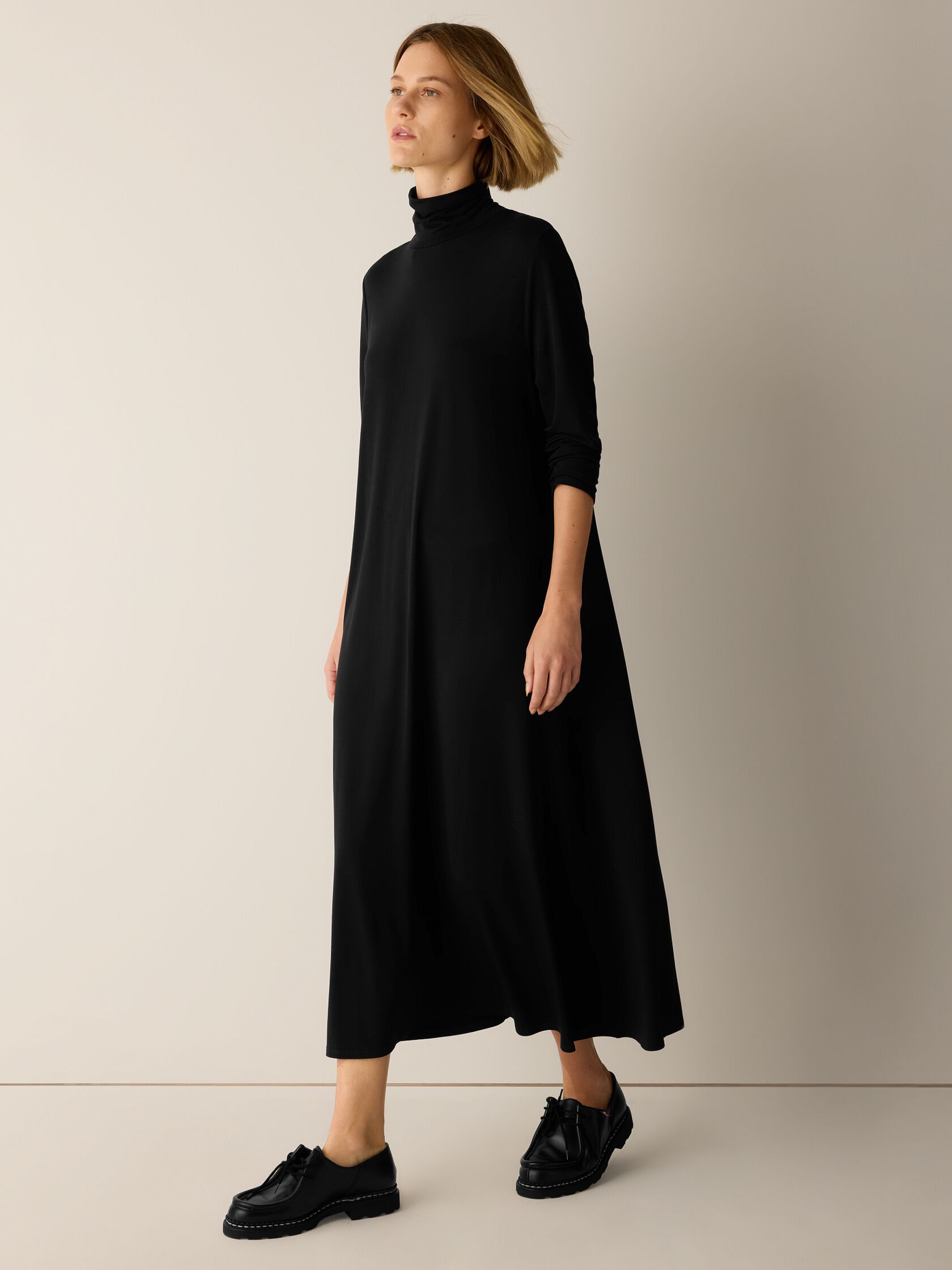 Stretch Jersey Knit Turtleneck Dress