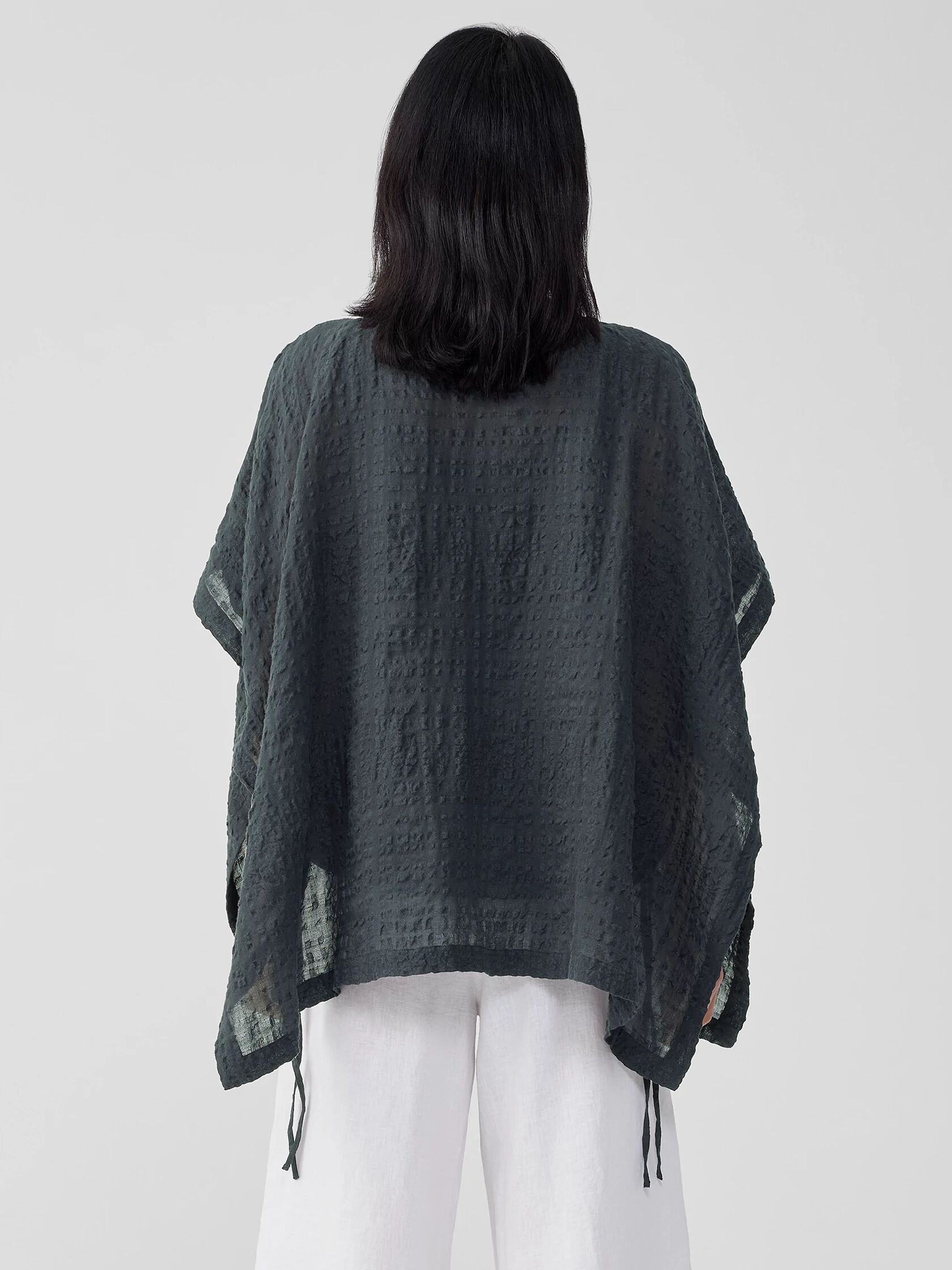 Linen Cotton Sheer Check Poncho