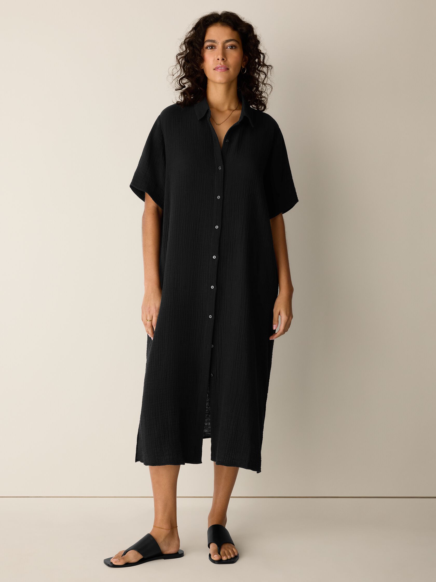 Organic Cotton Lofty Gauze Classic Collar Shirtdress