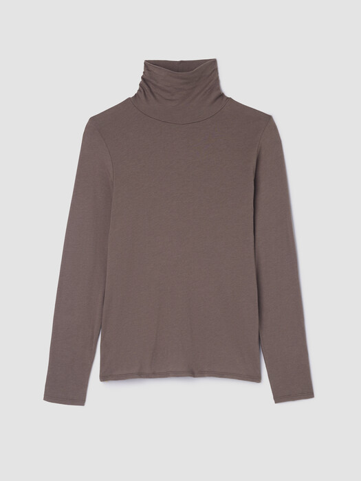 Sheer Cotton Blend Knit Turtleneck Top