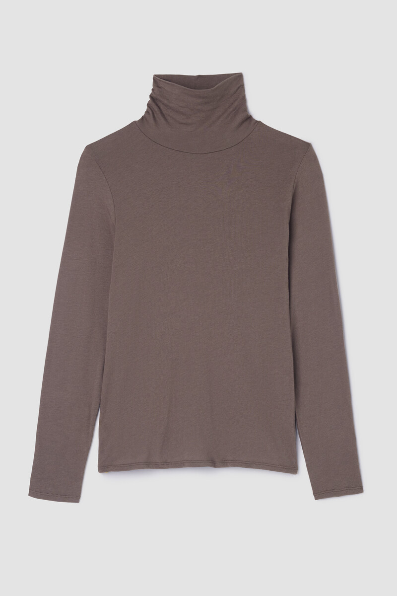 Sheer Cotton Blend Knit Turtleneck Top Sheer Cotton Blend Knit Turtleneck Top