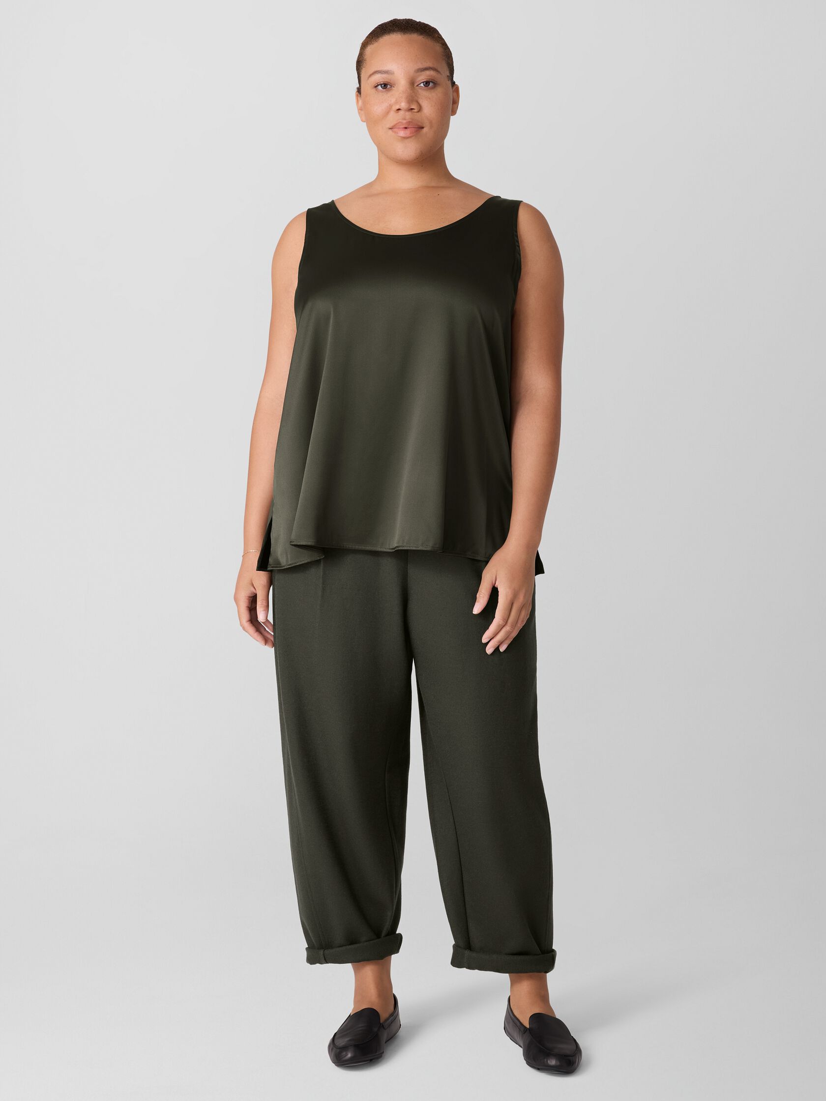 Stretch Silk Charmeuse Scoop Neck Tank