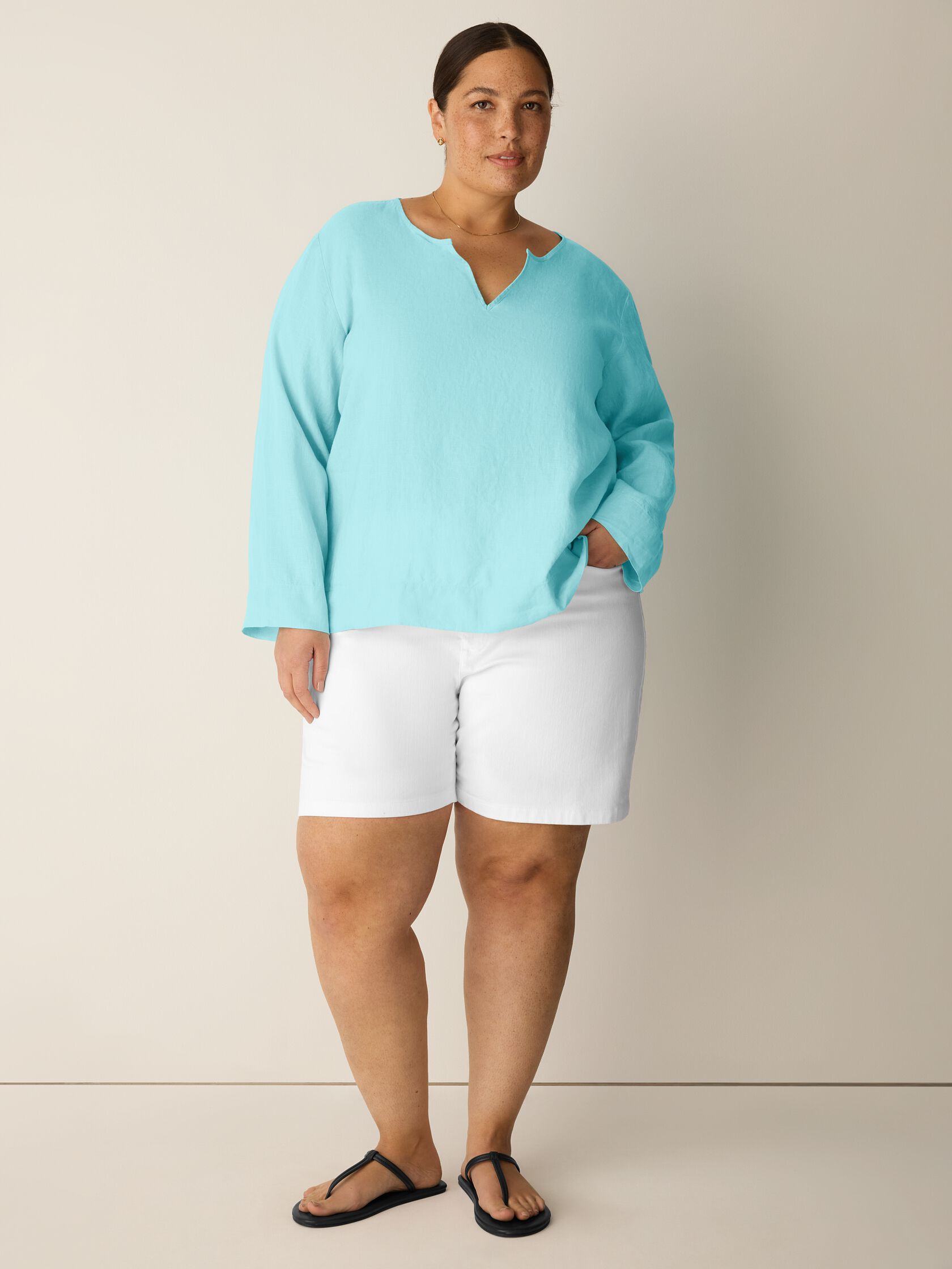 Organic Handkerchief Linen Split Neck Top