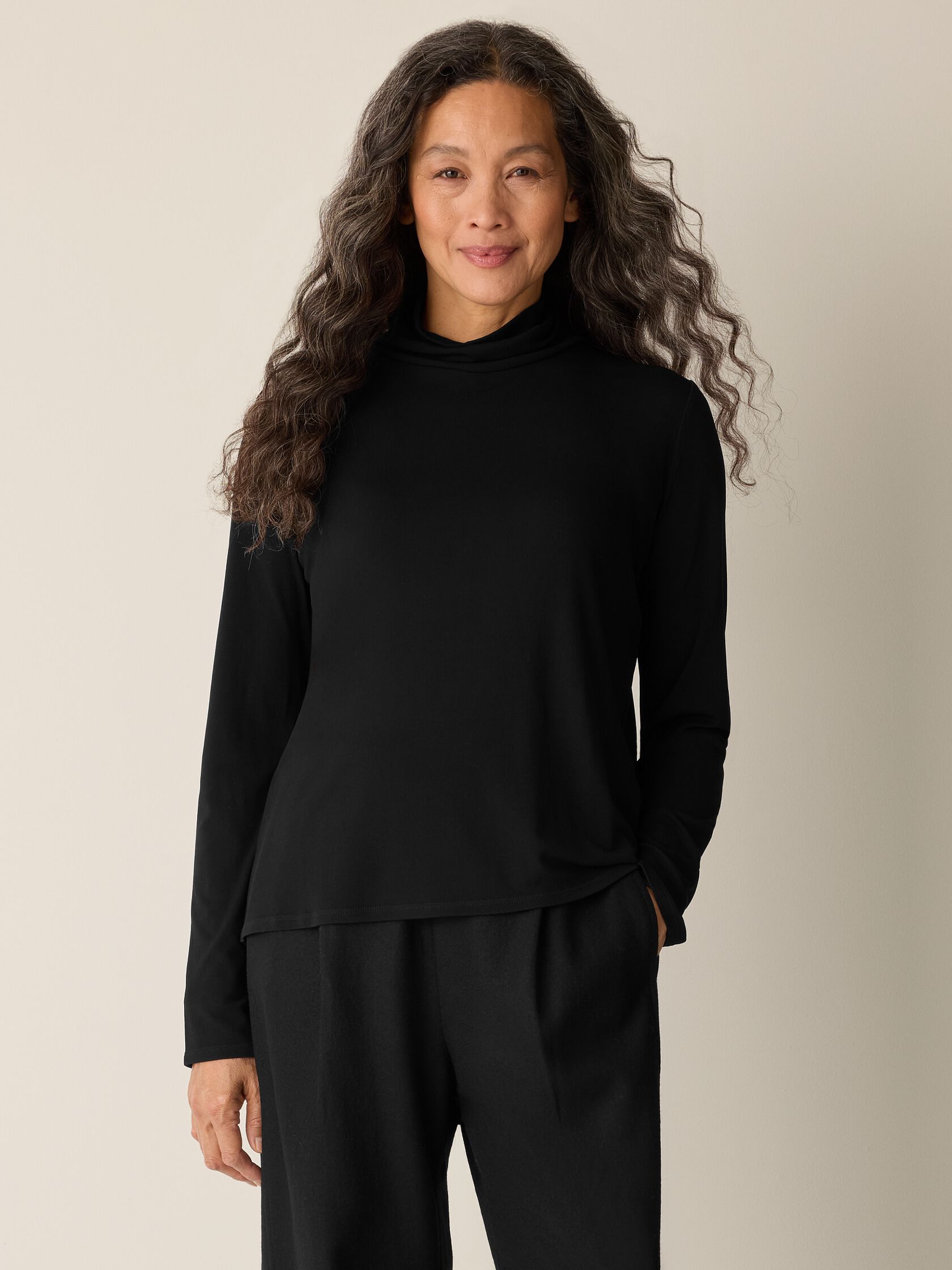 Stretch Silk Jersey Turtleneck Top