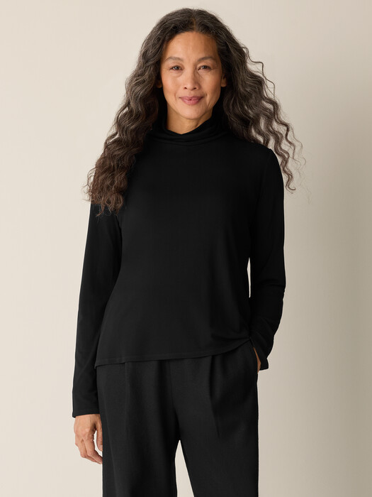 Stretch Silk Jersey Turtleneck Top