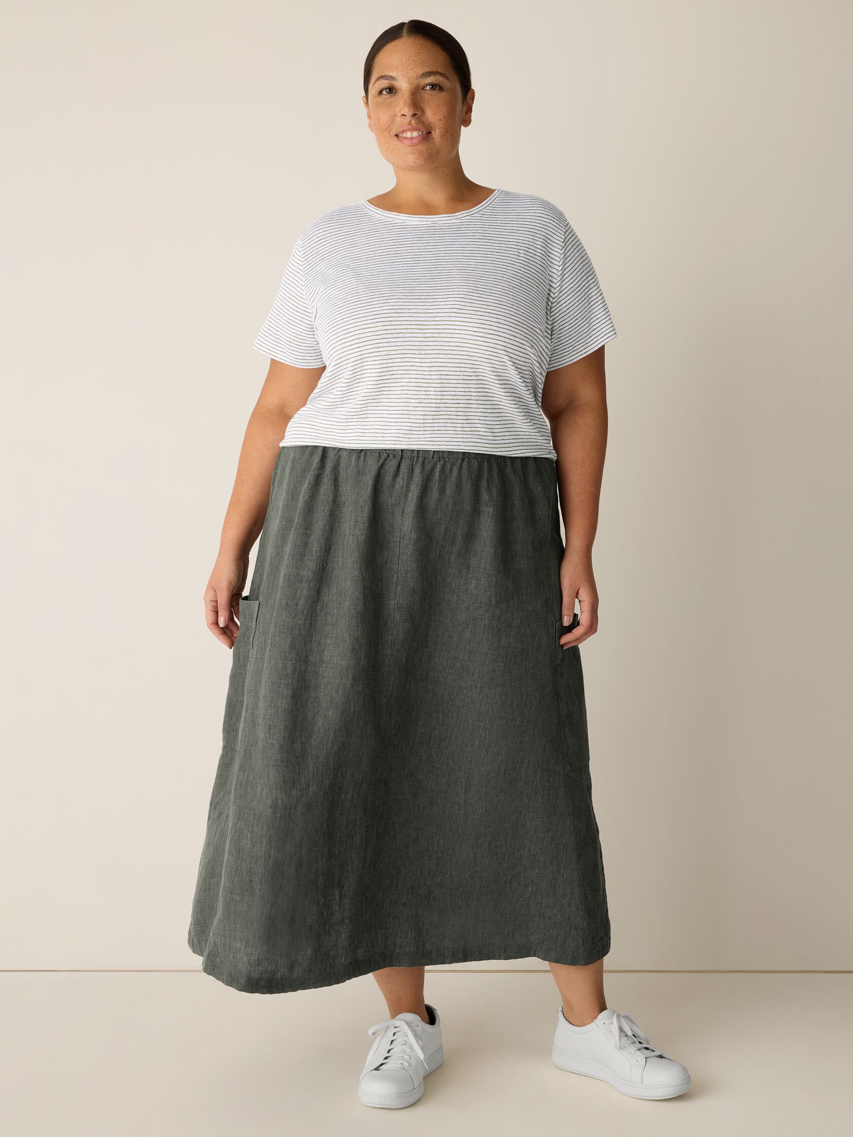 Washed Organic Linen Délavé Cargo Skirt