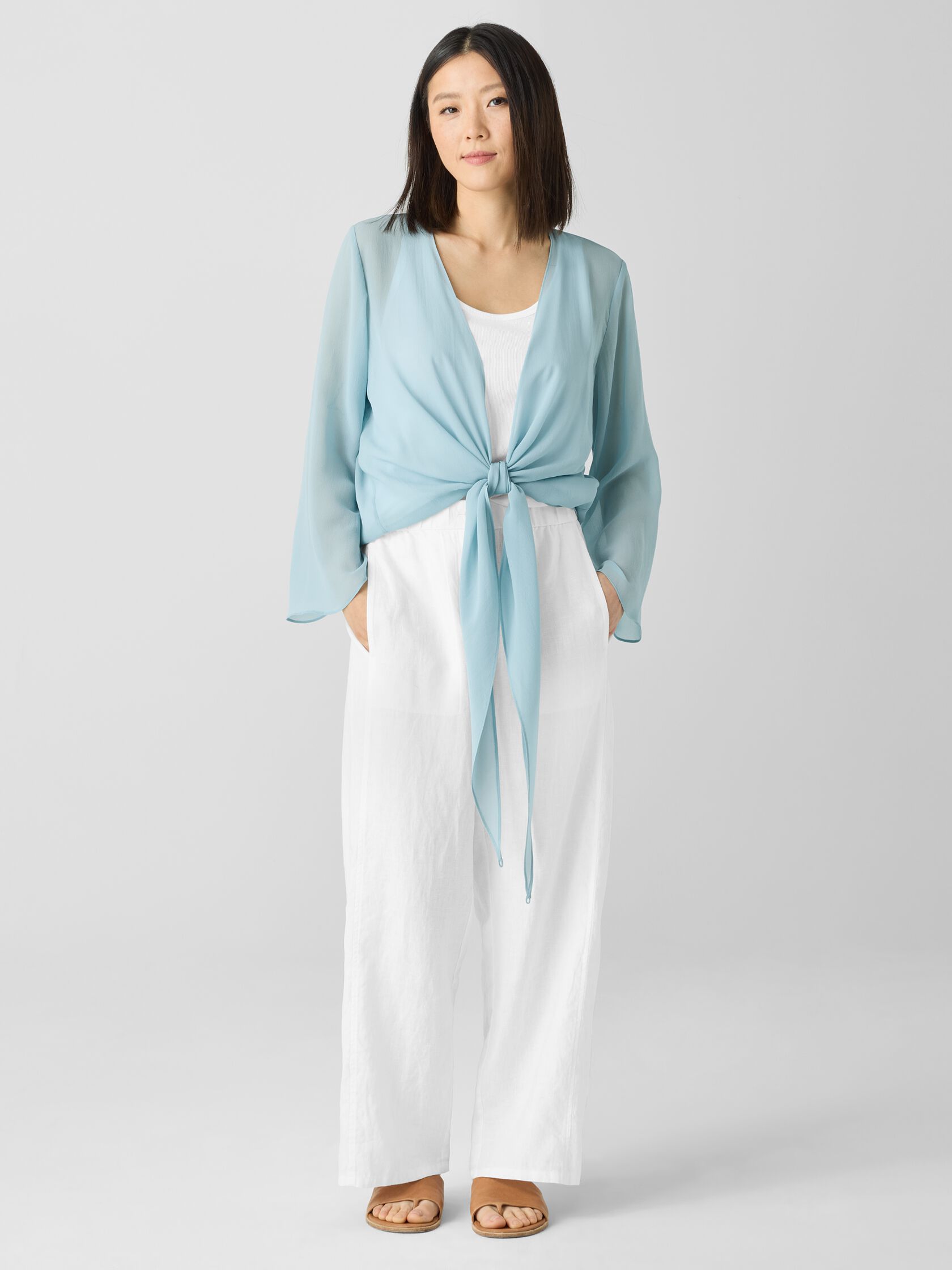 Sheer Silk Georgette Tie Jacket