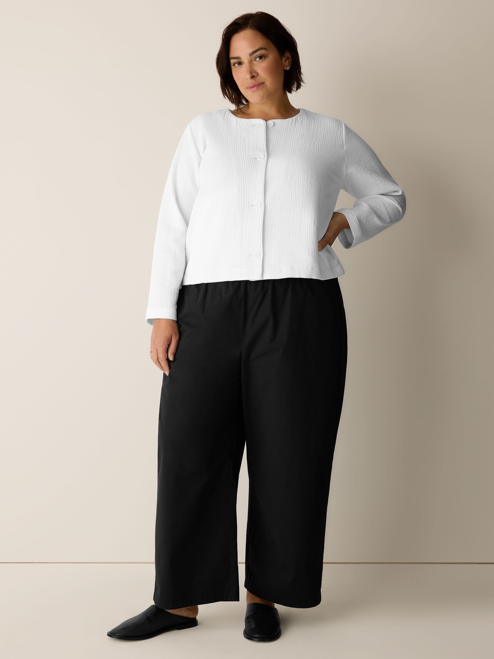 Organic Cotton Jacquard Round Neck Jacket