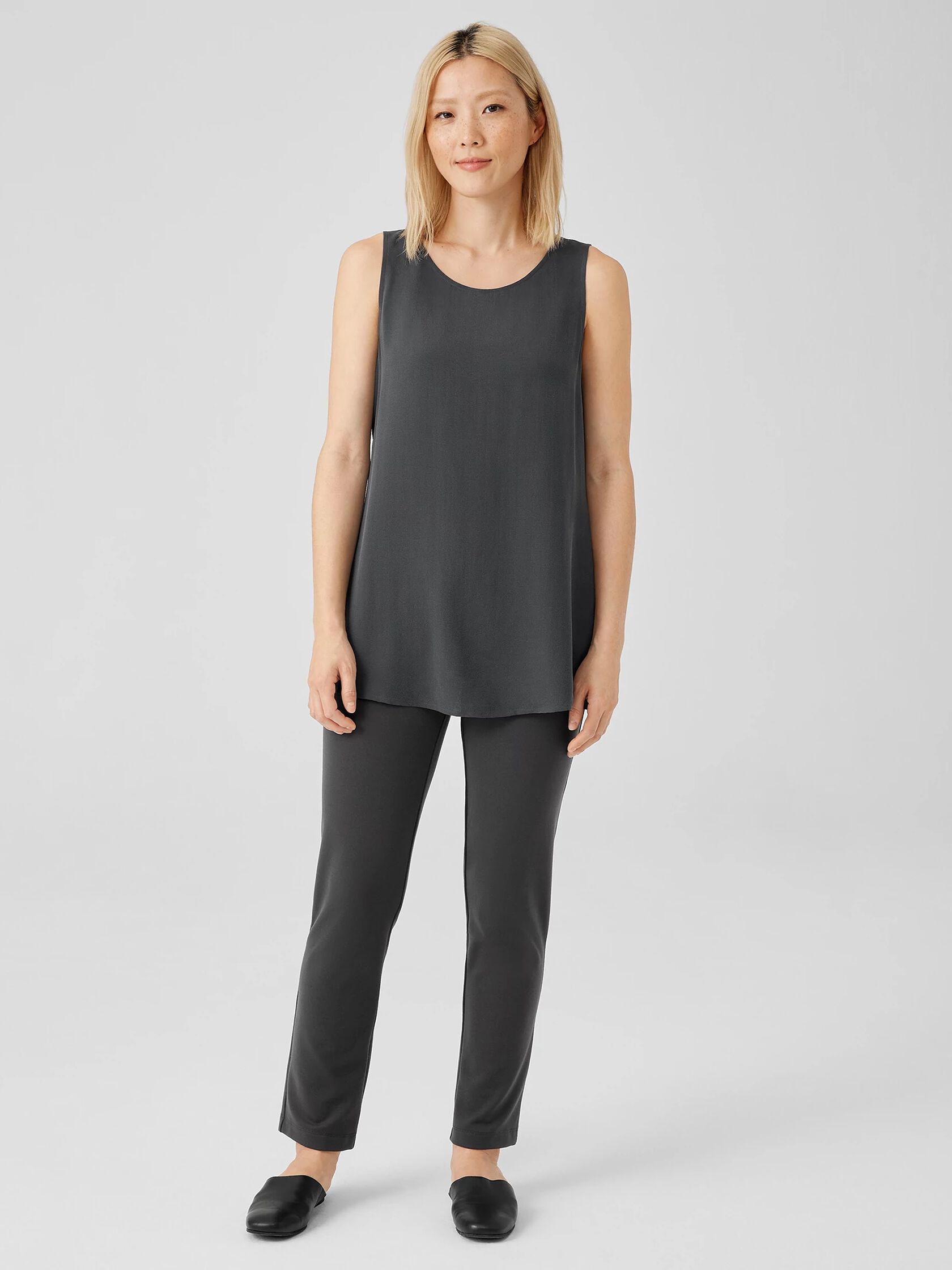 Silk Georgette Crepe Ballet Neck Tank