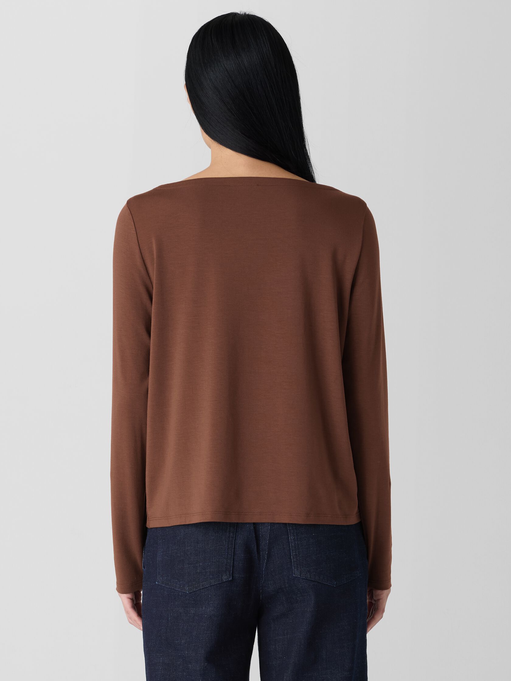 Fine Stretch Jersey Knit Bateau Neck Top