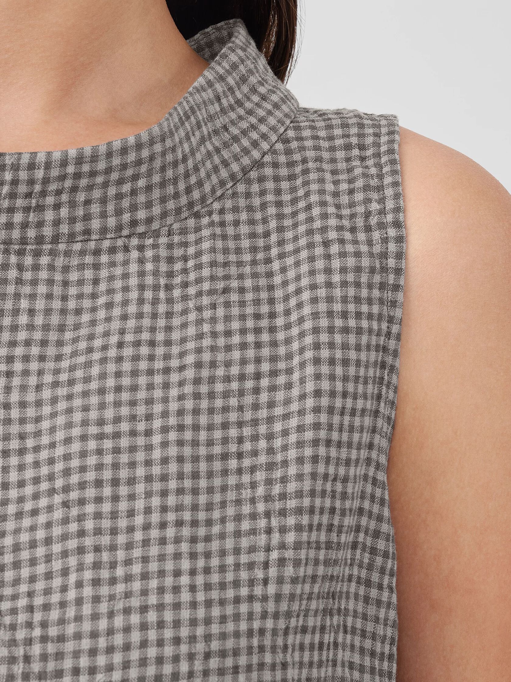 Puckered Organic Linen Mock Neck Top