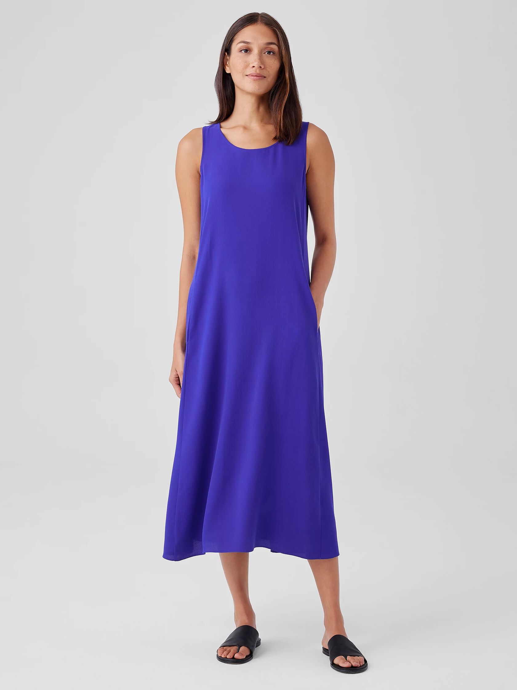 Silk Georgette Crepe Scoop Neck Dress