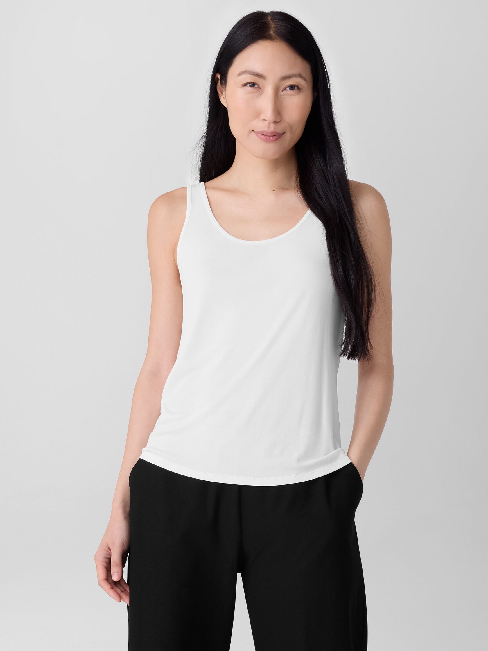 Stretch Silk Jersey Scoop Neck Tank