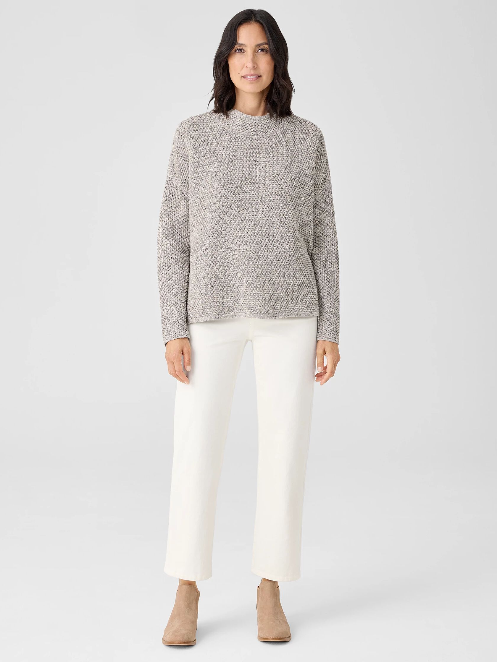 Silk Noil Funnel Neck Top