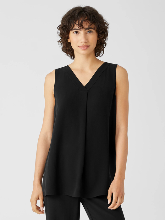 Silk Georgette Crepe Pleated Tank