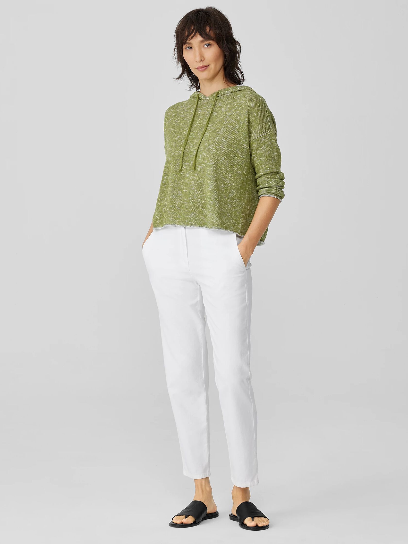 Organic Cotton Linen Slub Hooded Top