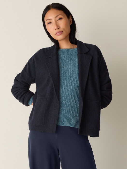 Fine Felted Wool Notch Collar Cardigan in Regenerative Wool