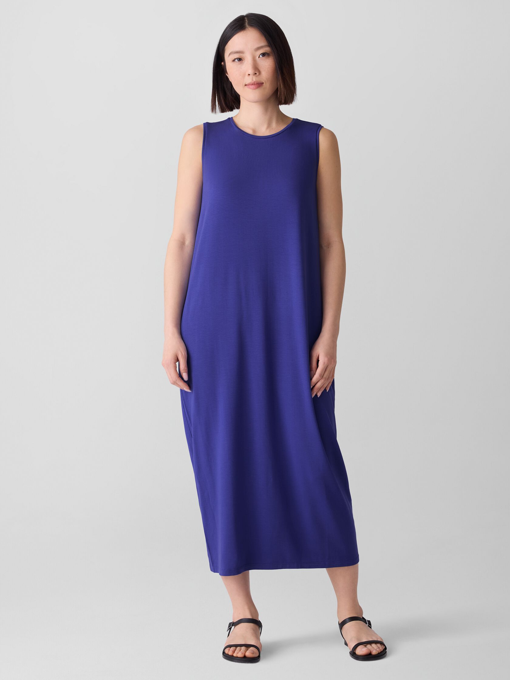 Stretch Jersey Knit Round Neck Dress