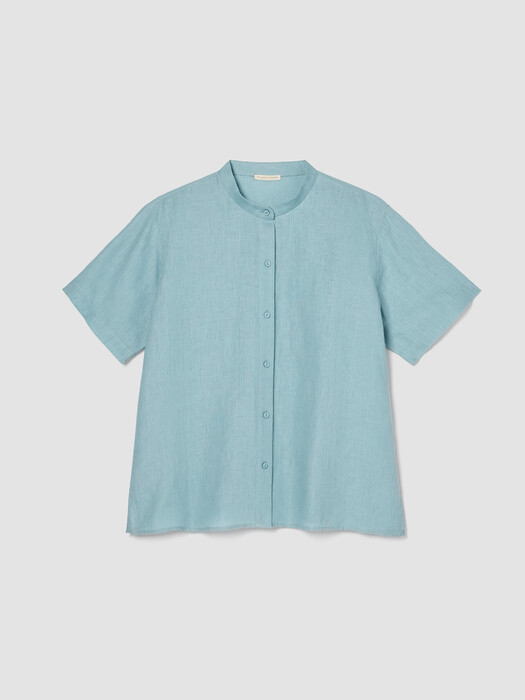 Organic Handkerchief Linen Band Collar Short-Sleeve Shirt