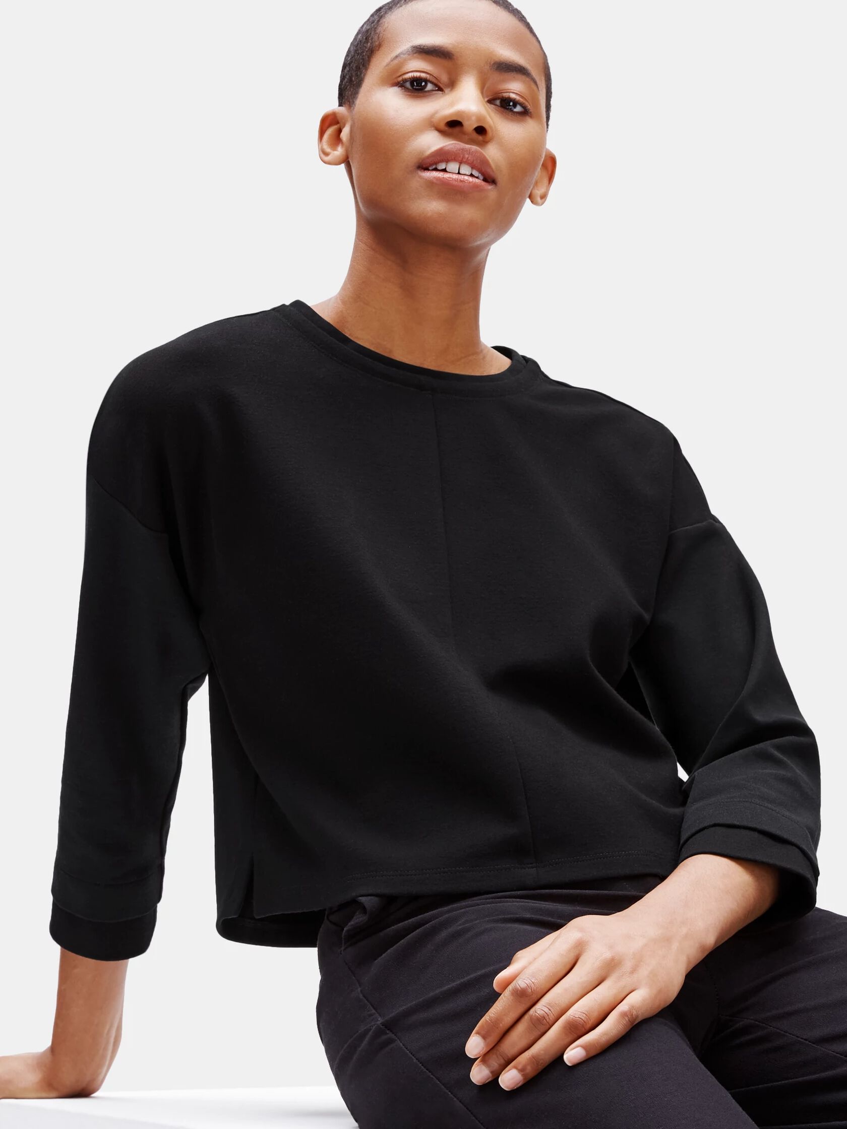 Resewn Rayon and Ponte Cropped Pullover
