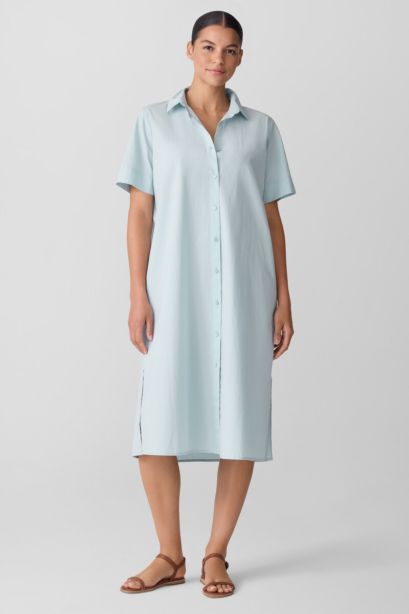 Washed Organic Cotton Poplin Classic Collar Shirtdress Washed Organic Cotton Poplin Classic Collar Shirtdress
