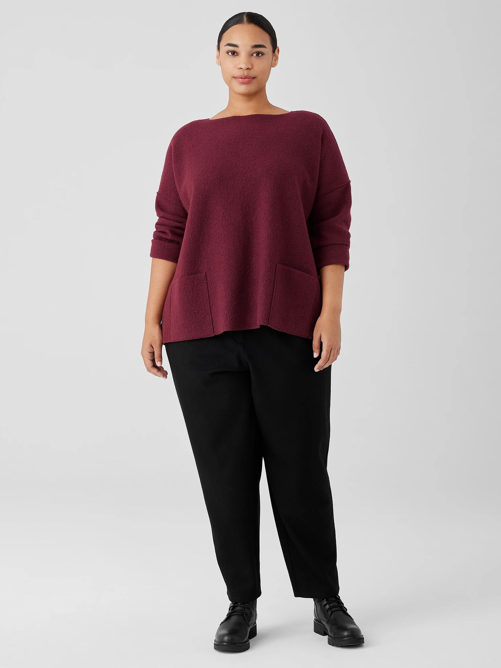 Lightweight Boiled Wool Bateau Neck Top in Regenerative Wool