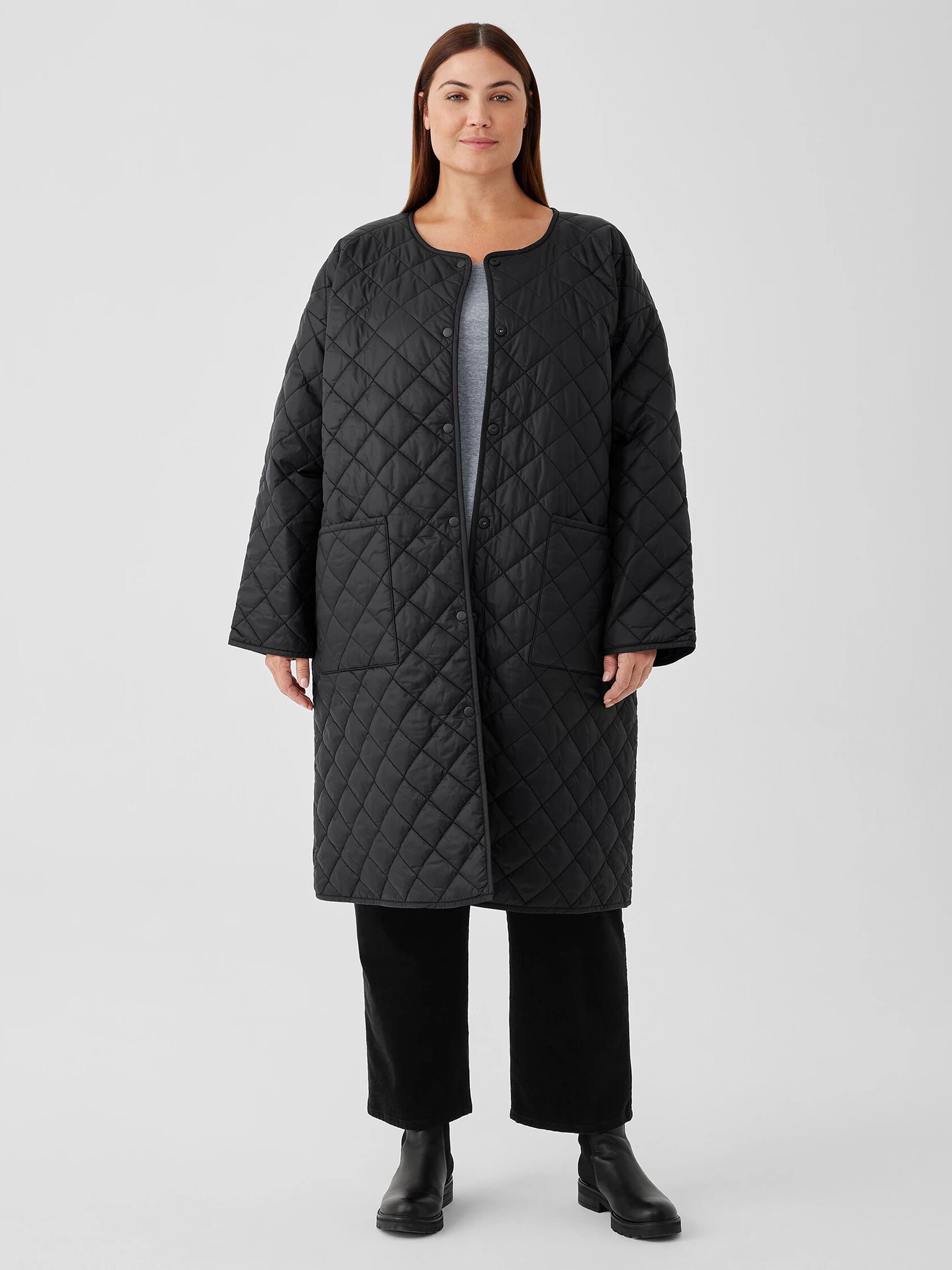 Eggshell Recycled Nylon Round Neck Coat