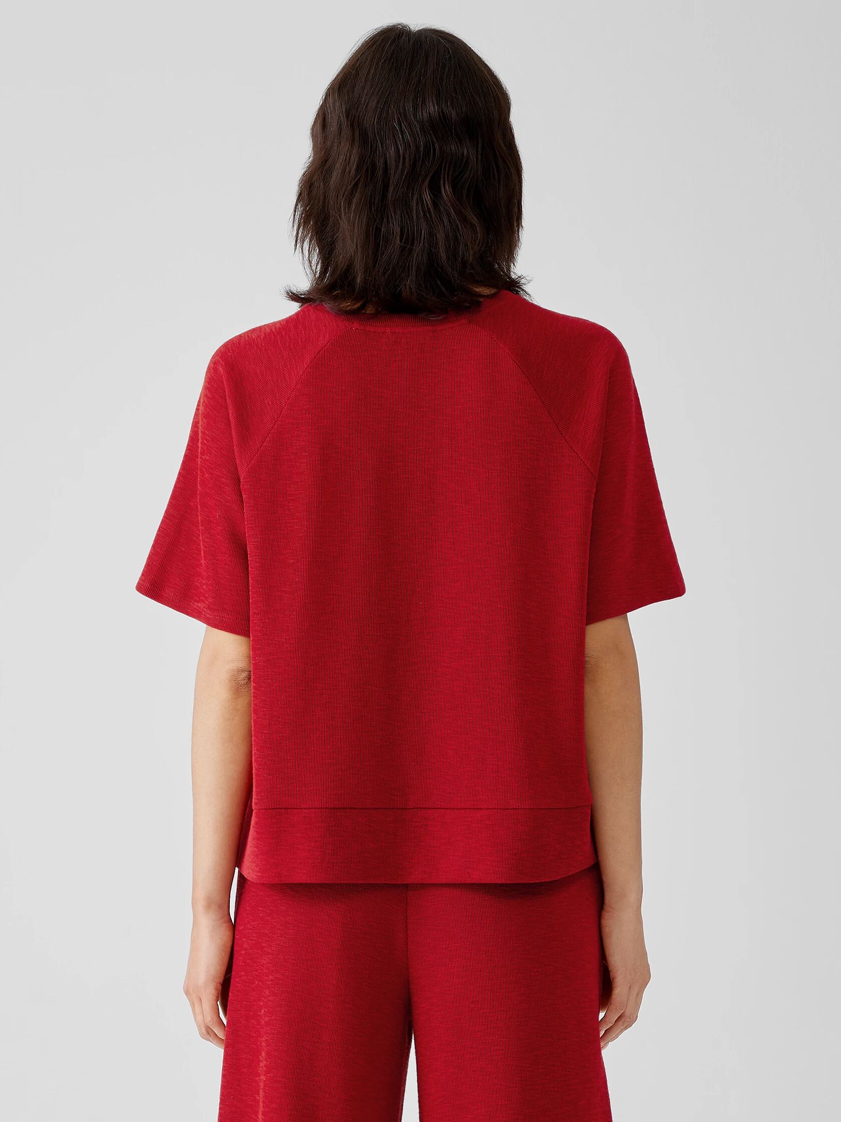 Organic Cotton Slubby Rib Knit Elbow-Sleeve Top