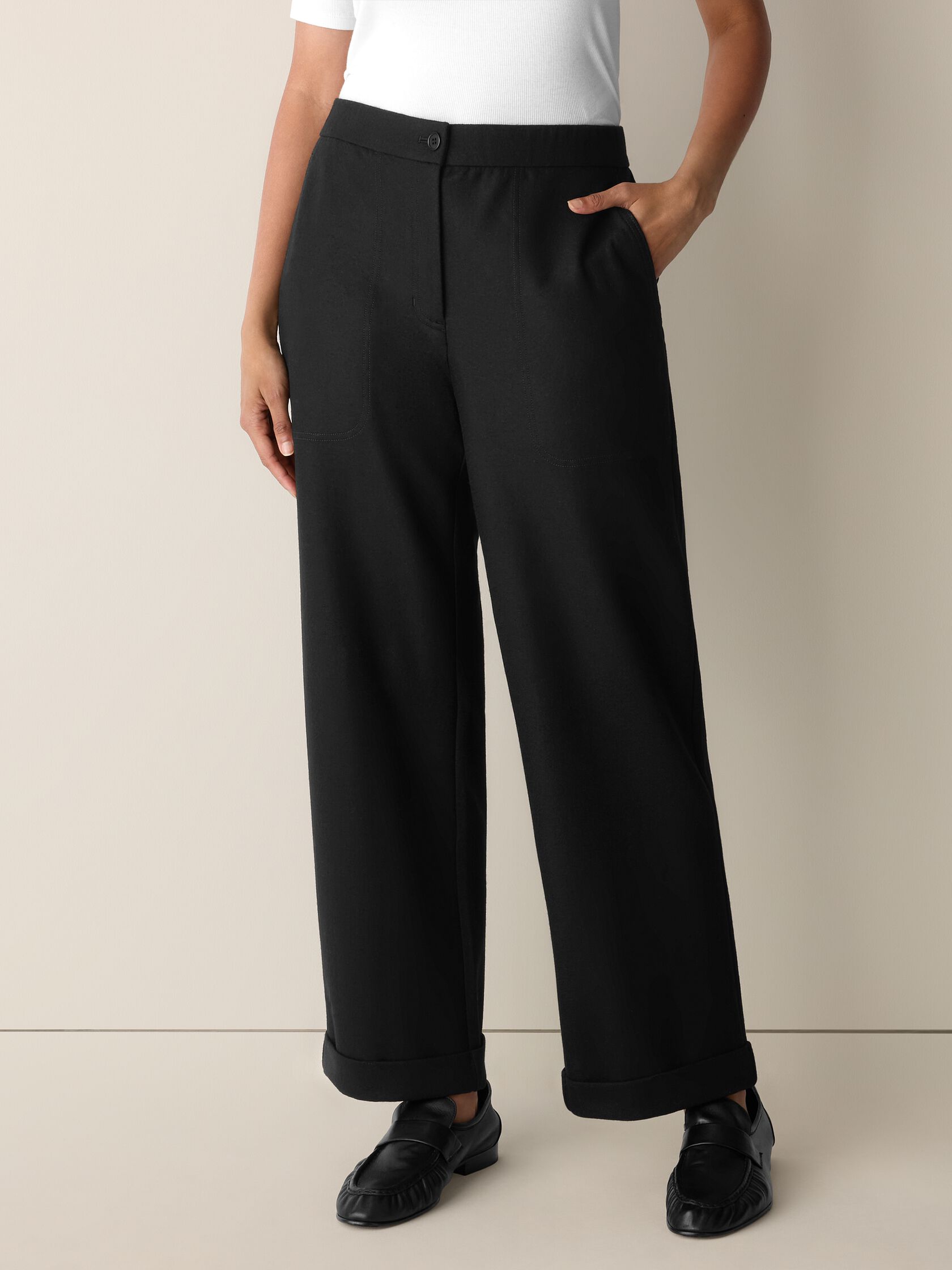 Felted Wool Jersey Straight Cuffed Pant&nbsp;in Regenerative Wool